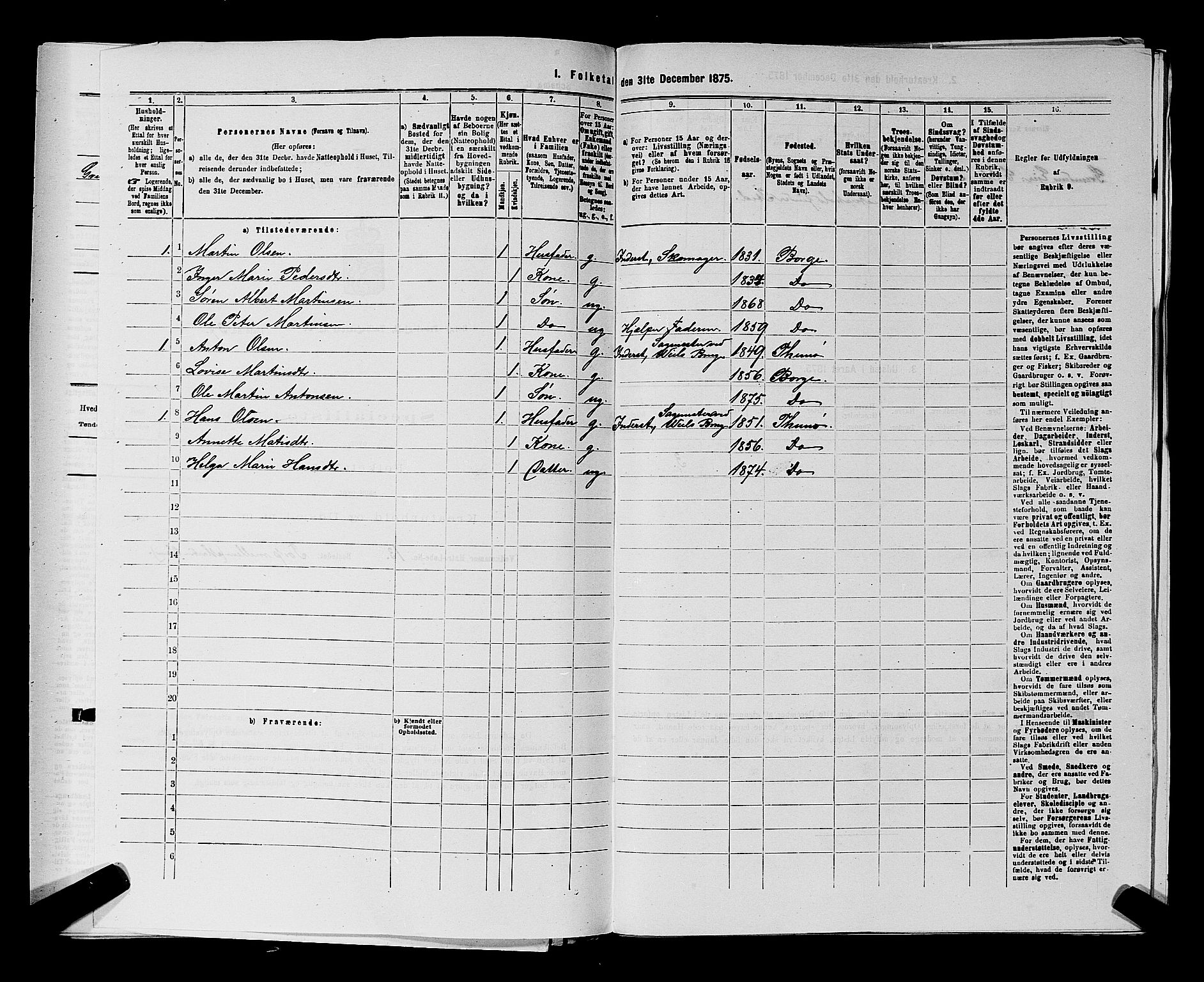 RA, 1875 census for 0113P Borge, 1875, p. 463