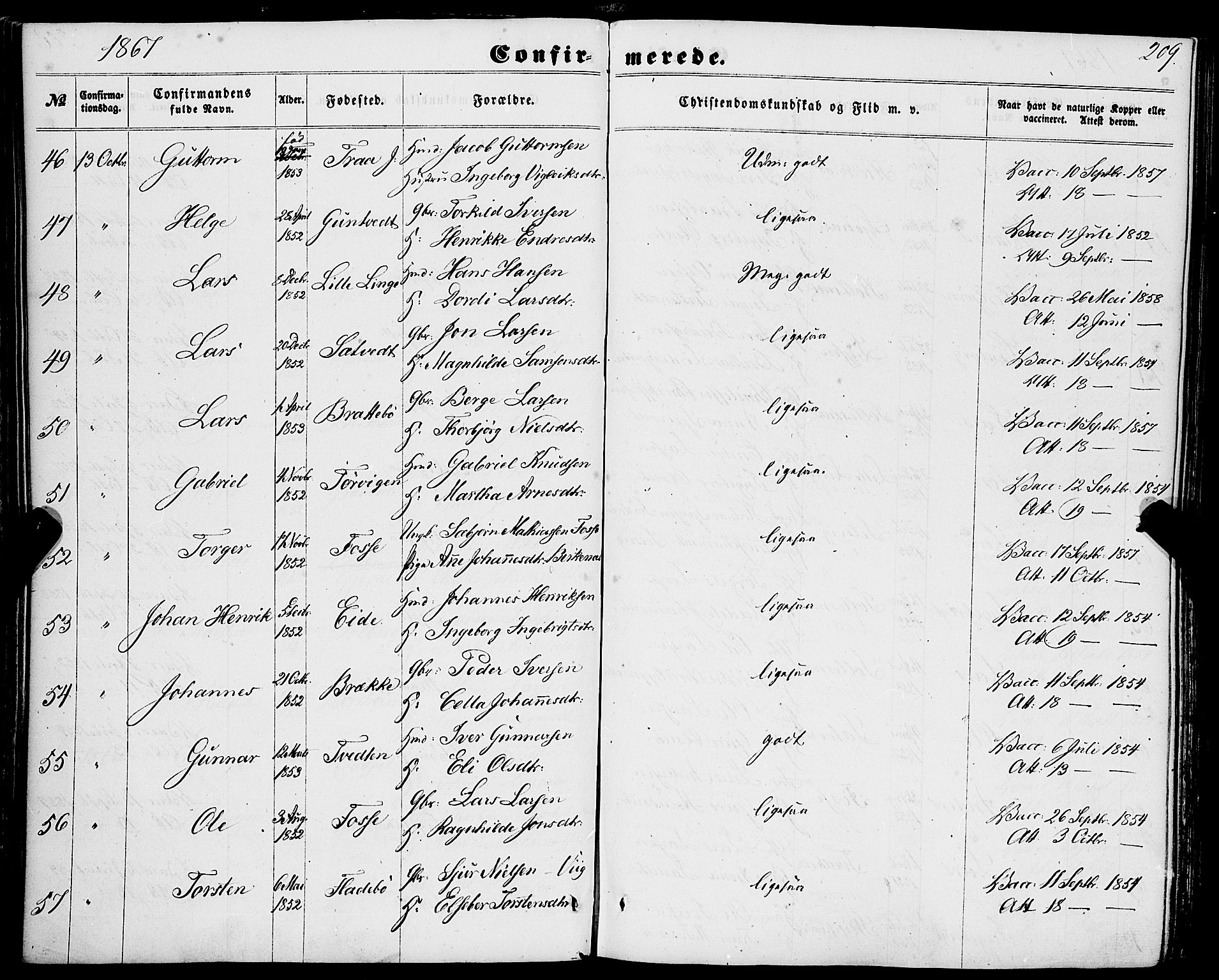 Strandebarm sokneprestembete, AV/SAB-A-78401/H/Haa: Parish register (official) no. A 8, 1858-1872, p. 209