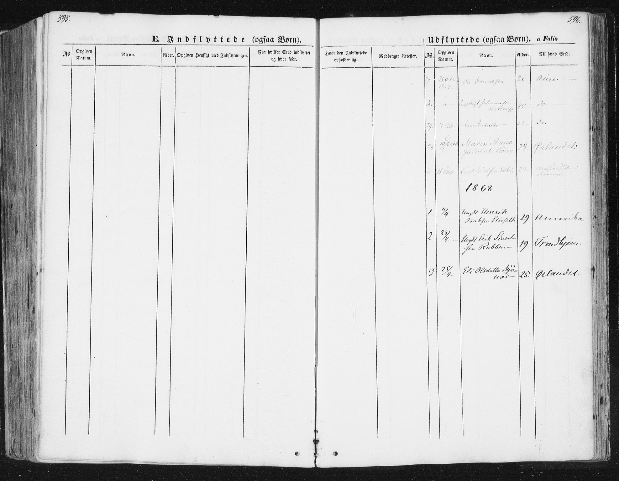 Ministerialprotokoller, klokkerbøker og fødselsregistre - Sør-Trøndelag, AV/SAT-A-1456/630/L0494: Parish register (official) no. 630A07, 1852-1868, p. 595-596