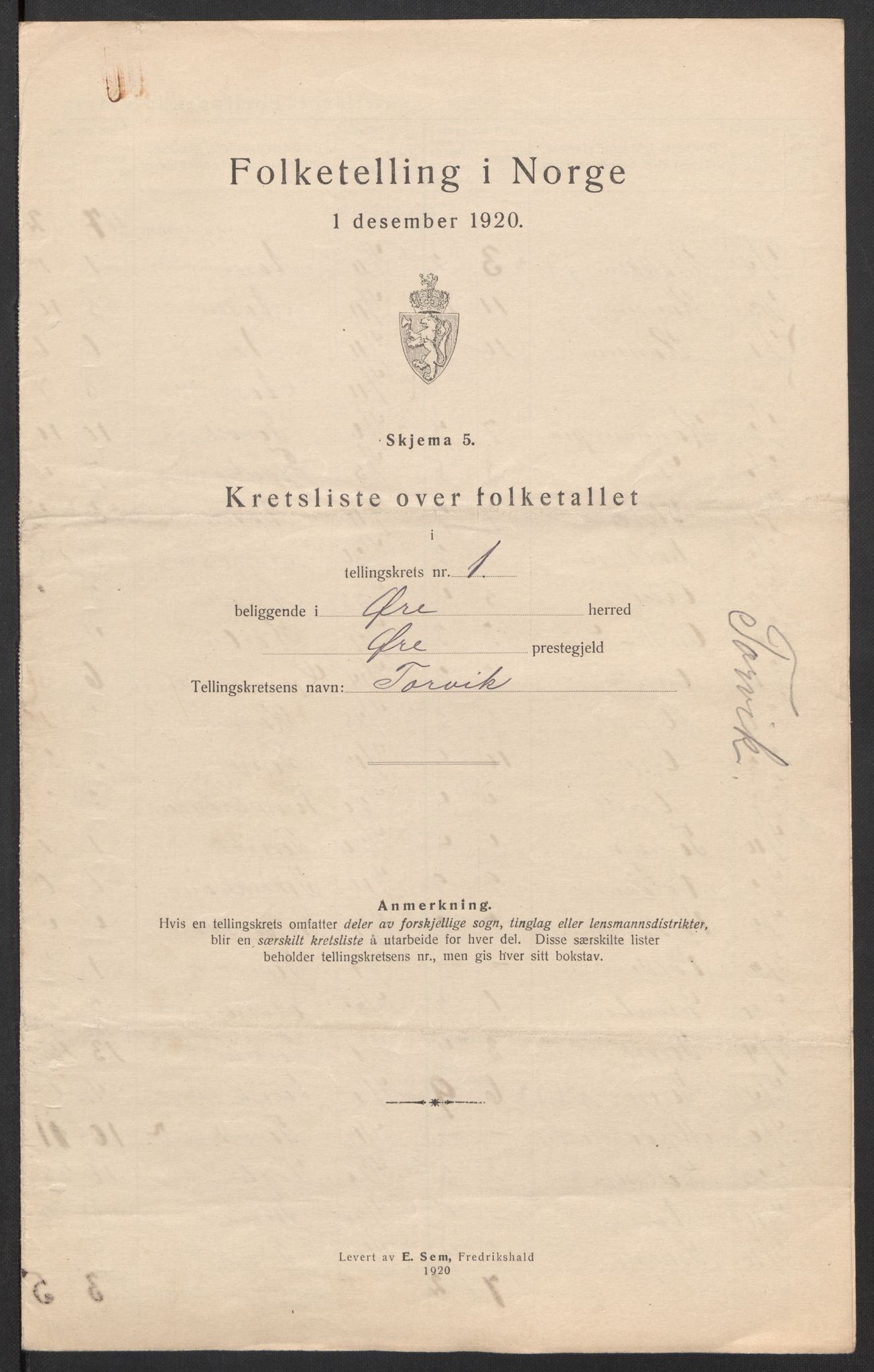 SAT, 1920 census for Øre, 1920, p. 7