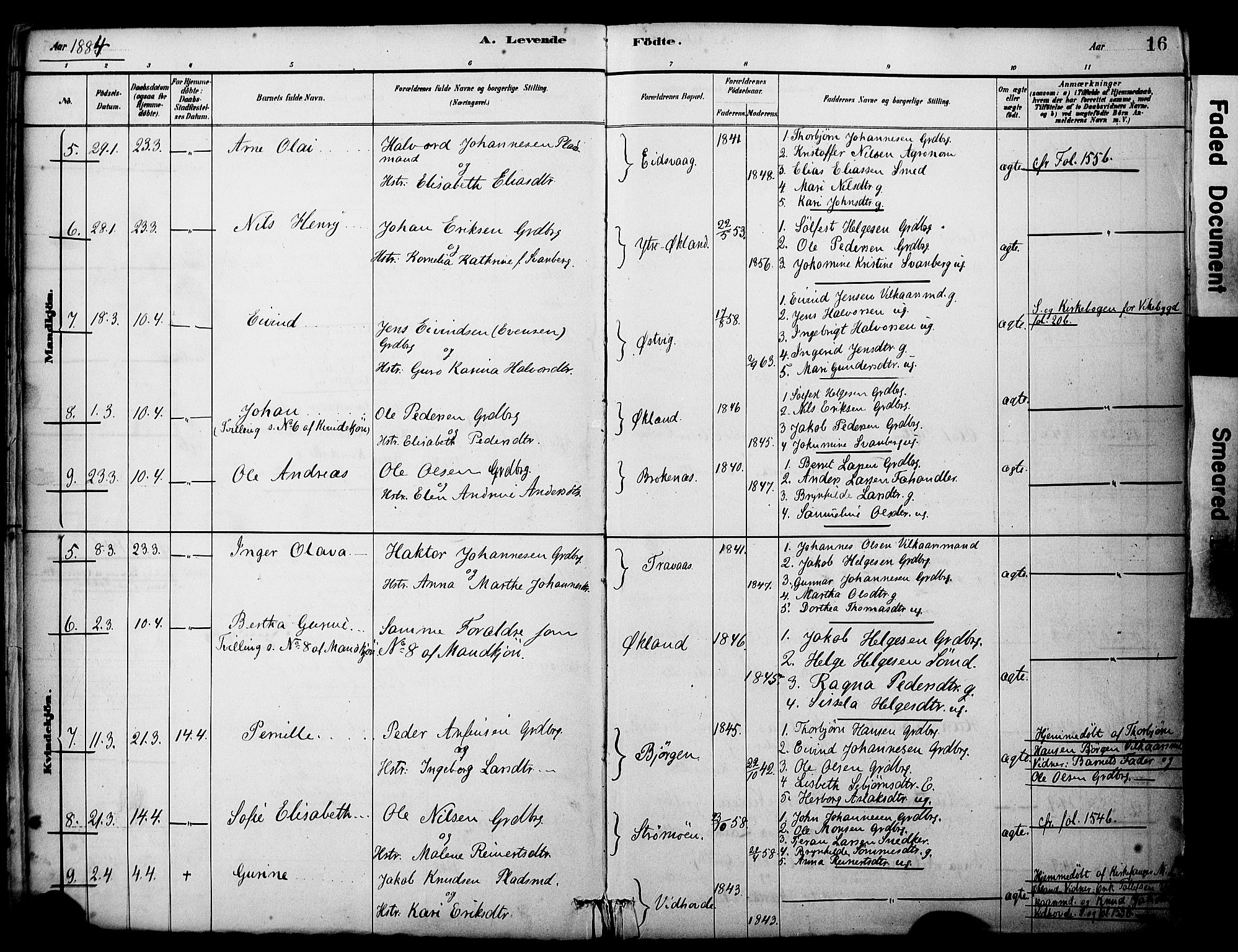 Sveio Sokneprestembete, SAB/A-78501/H/Haa: Parish register (official) no. C 2, 1881-1899, p. 16