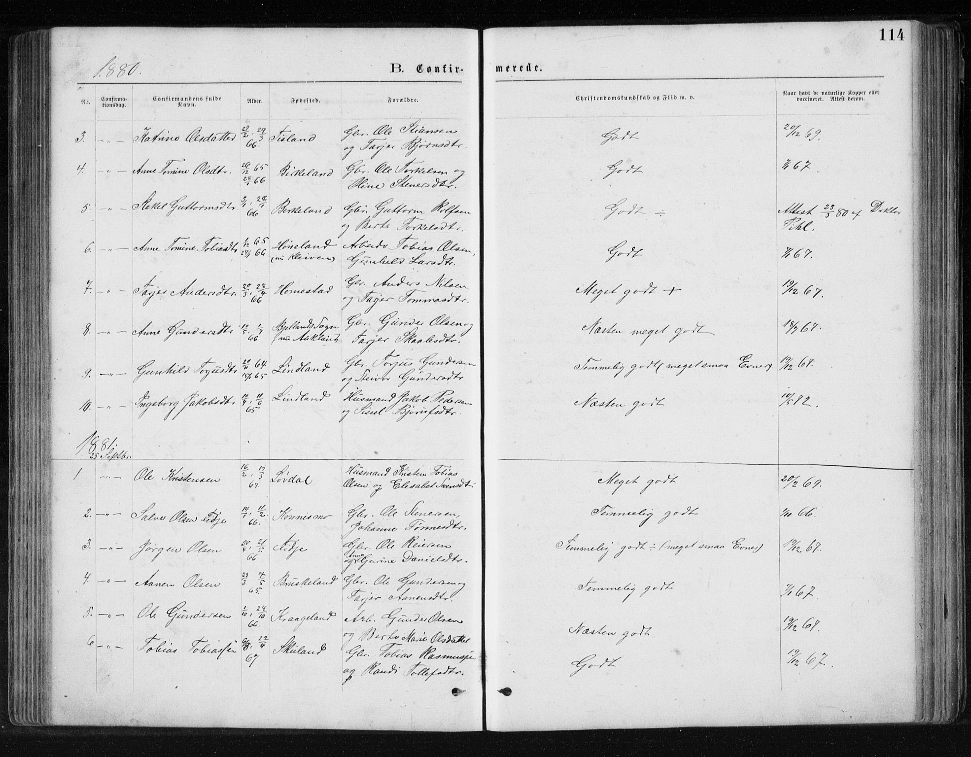 Holum sokneprestkontor, SAK/1111-0022/F/Fb/Fbb/L0003: Parish register (copy) no. B 3, 1875-1898, p. 114