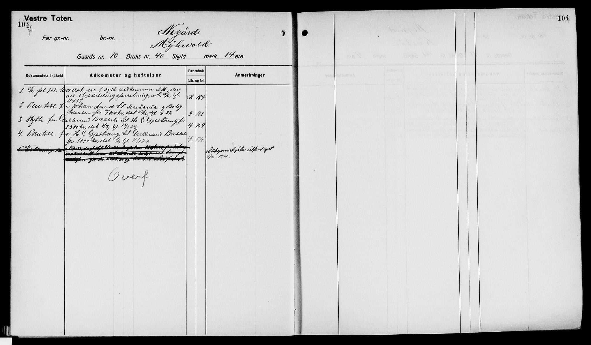 Toten tingrett, AV/SAH-TING-006/H/Ha/Haa/L0040: Mortgage register no. 40, 1925, p. 104