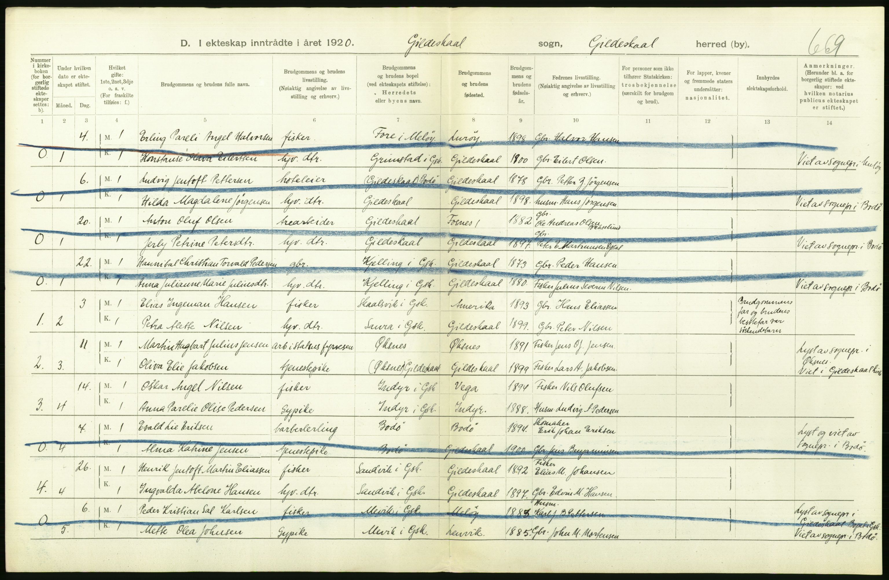 Statistisk sentralbyrå, Sosiodemografiske emner, Befolkning, RA/S-2228/D/Df/Dfb/Dfbj/L0057: Nordland fylke: Gifte, dødfødte. Bygder og byer., 1920, p. 140