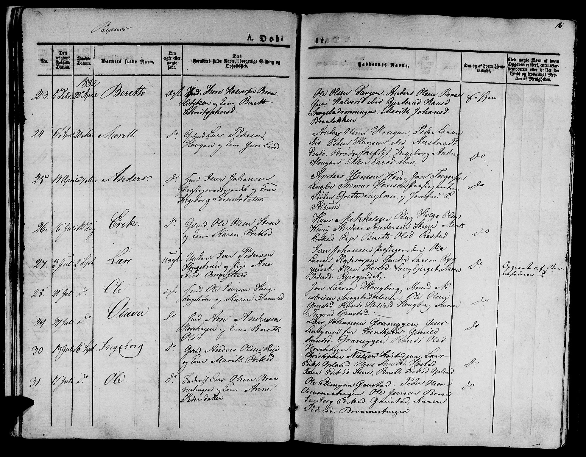 Ministerialprotokoller, klokkerbøker og fødselsregistre - Sør-Trøndelag, AV/SAT-A-1456/612/L0374: Parish register (official) no. 612A07 /1, 1829-1845, p. 16