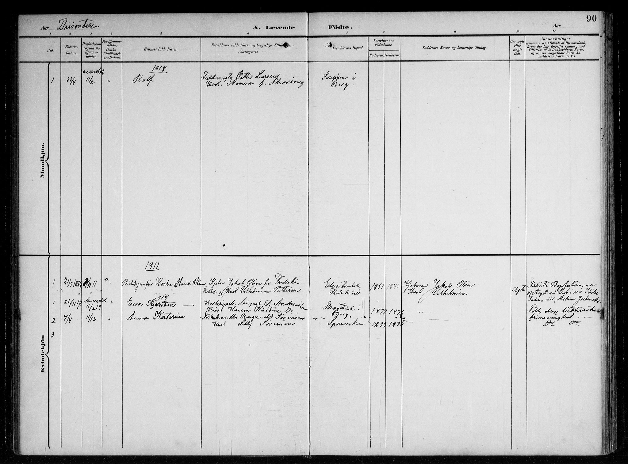 Berg prestekontor Kirkebøker, SAO/A-10902/F/Fa/L0008: Parish register (official) no. I 8, 1902-1920, p. 90