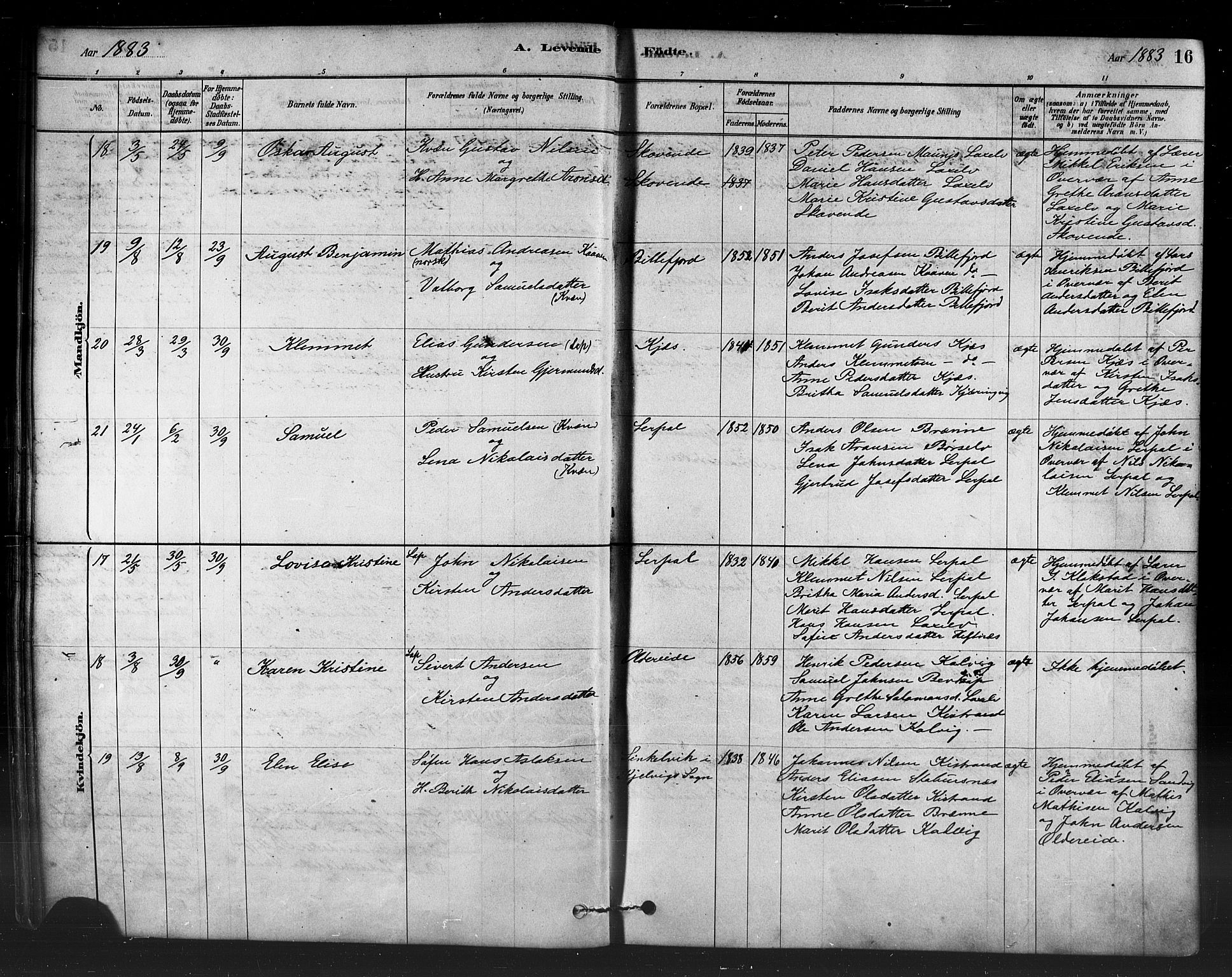 Kistrand/Porsanger sokneprestembete, AV/SATØ-S-1351/H/Ha/L0007.kirke: Parish register (official) no. 7, 1881-1889, p. 16