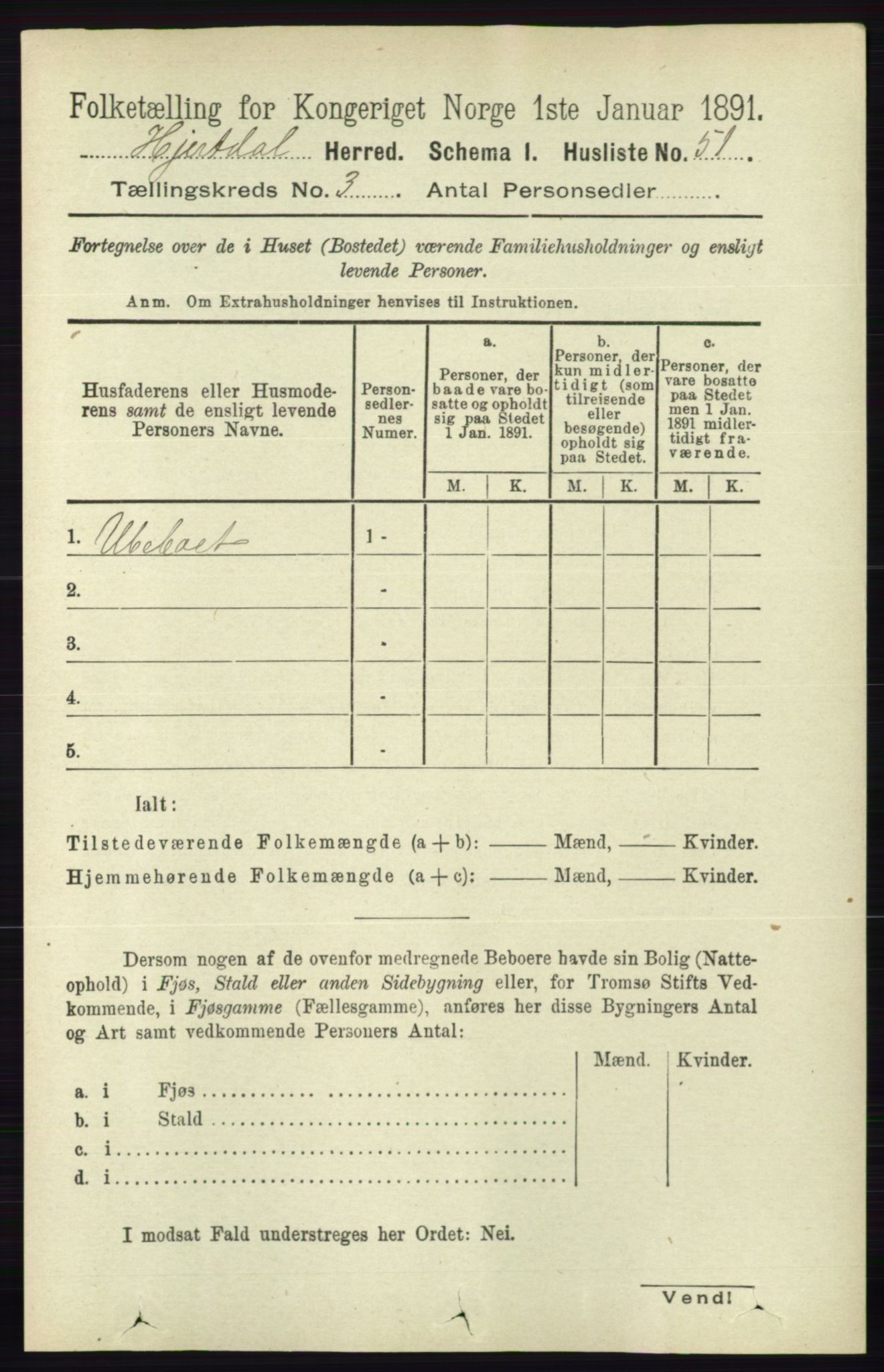 RA, 1891 census for 0827 Hjartdal, 1891, p. 1036