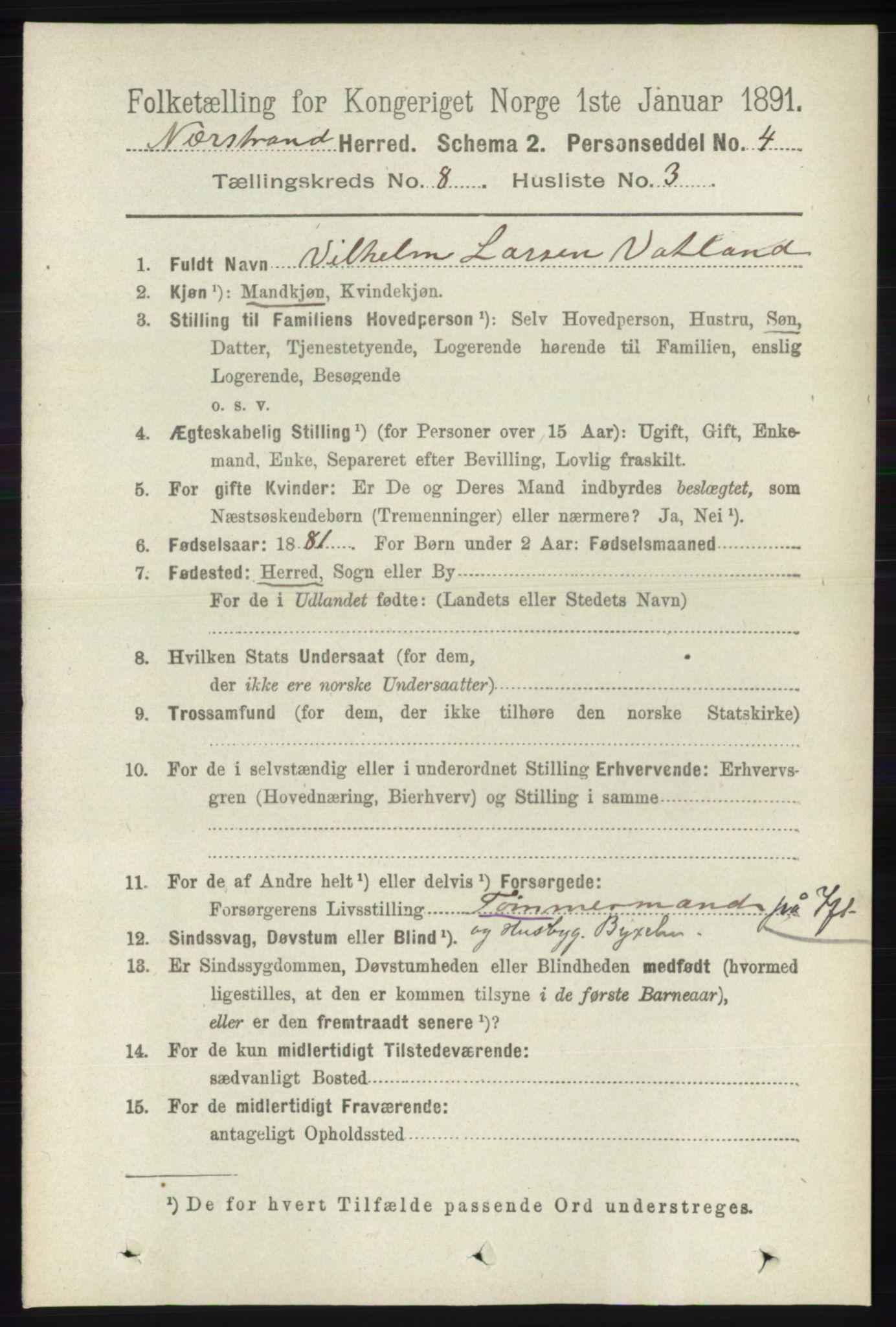 RA, 1891 census for 1139 Nedstrand, 1891, p. 1453