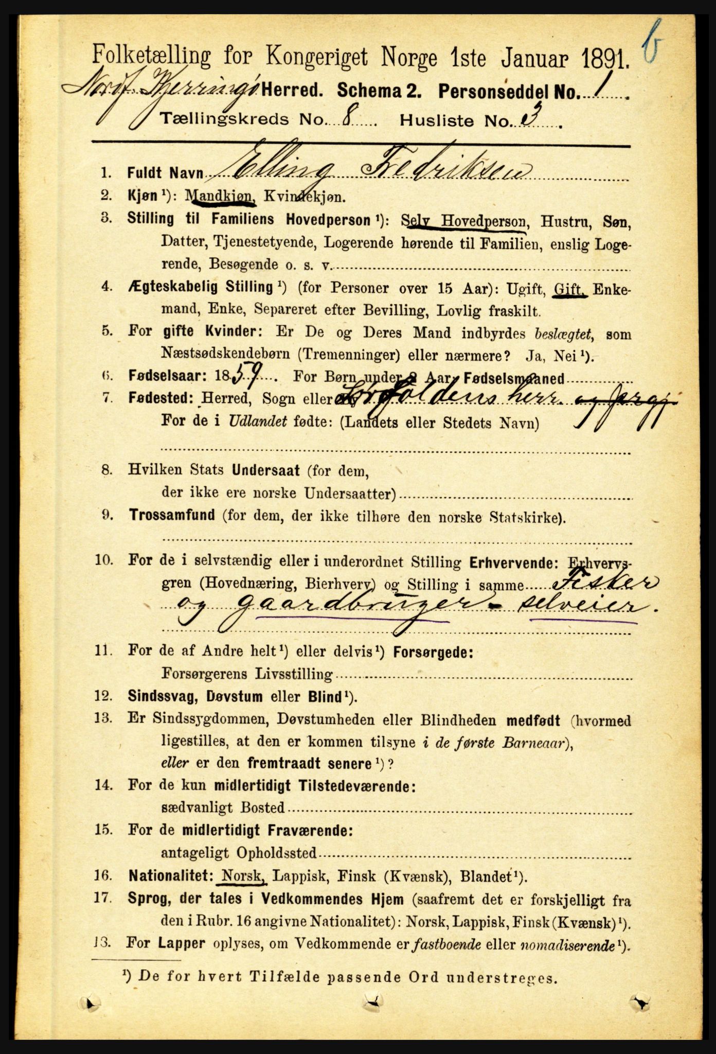 RA, 1891 census for 1846 Nordfold-Kjerringøy, 1891, p. 1993