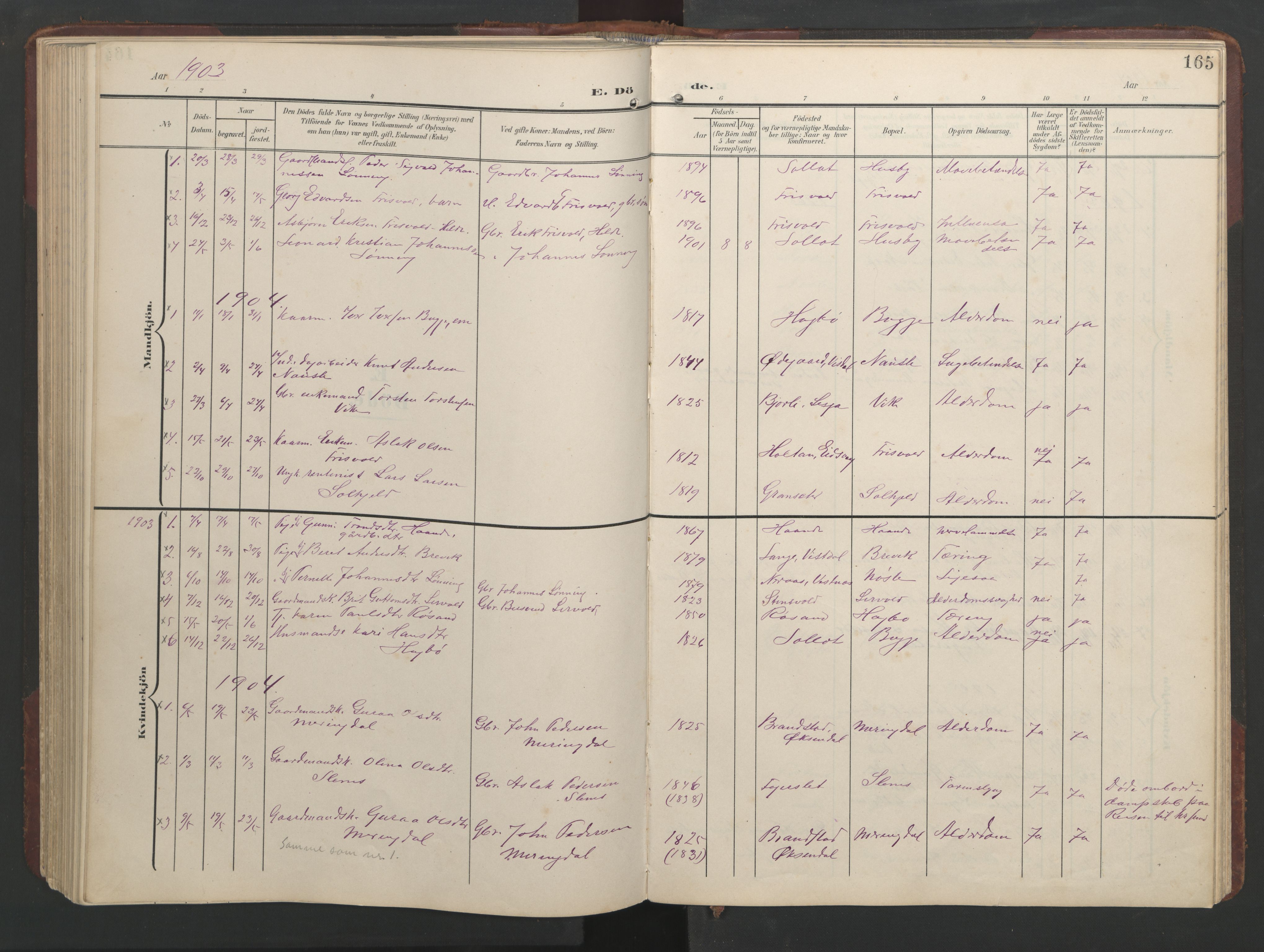 Ministerialprotokoller, klokkerbøker og fødselsregistre - Møre og Romsdal, SAT/A-1454/552/L0639: Parish register (copy) no. 552C02, 1903-1960, p. 165