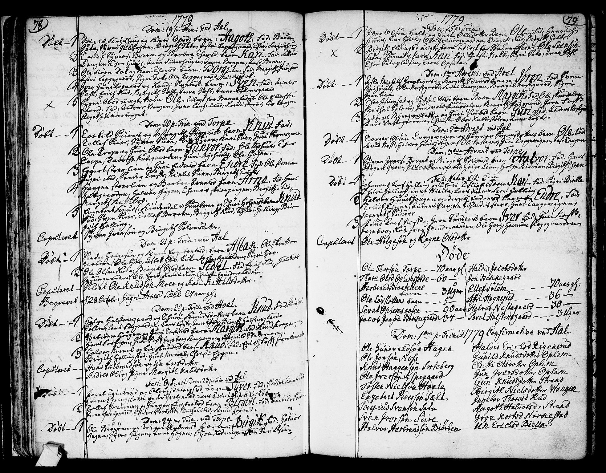 Ål kirkebøker, AV/SAKO-A-249/F/Fa/L0002: Parish register (official) no. I 2, 1771-1806, p. 78-79