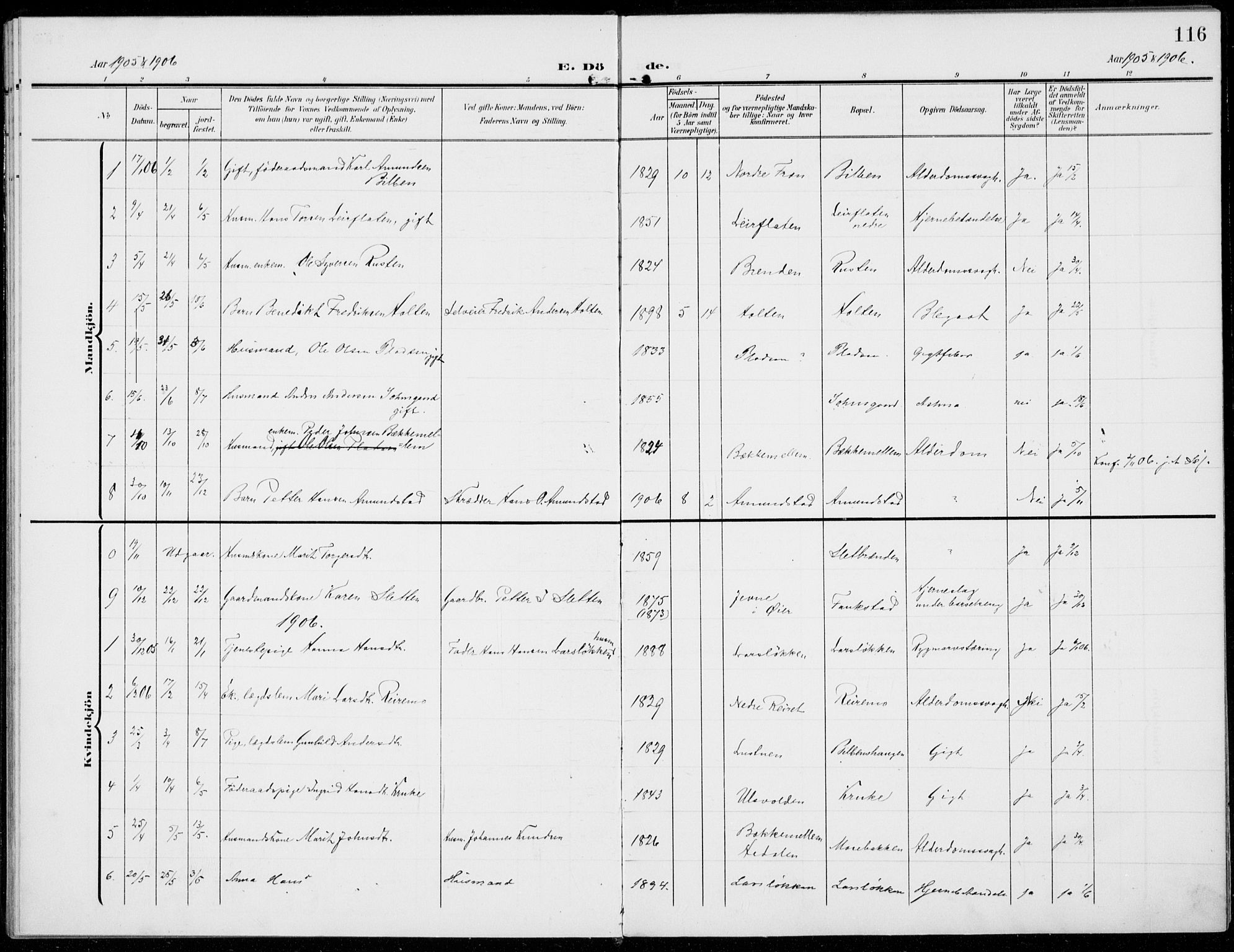 Sel prestekontor, SAH/PREST-074/H/Ha/Haa/L0001: Parish register (official) no. 1, 1905-1922, p. 116