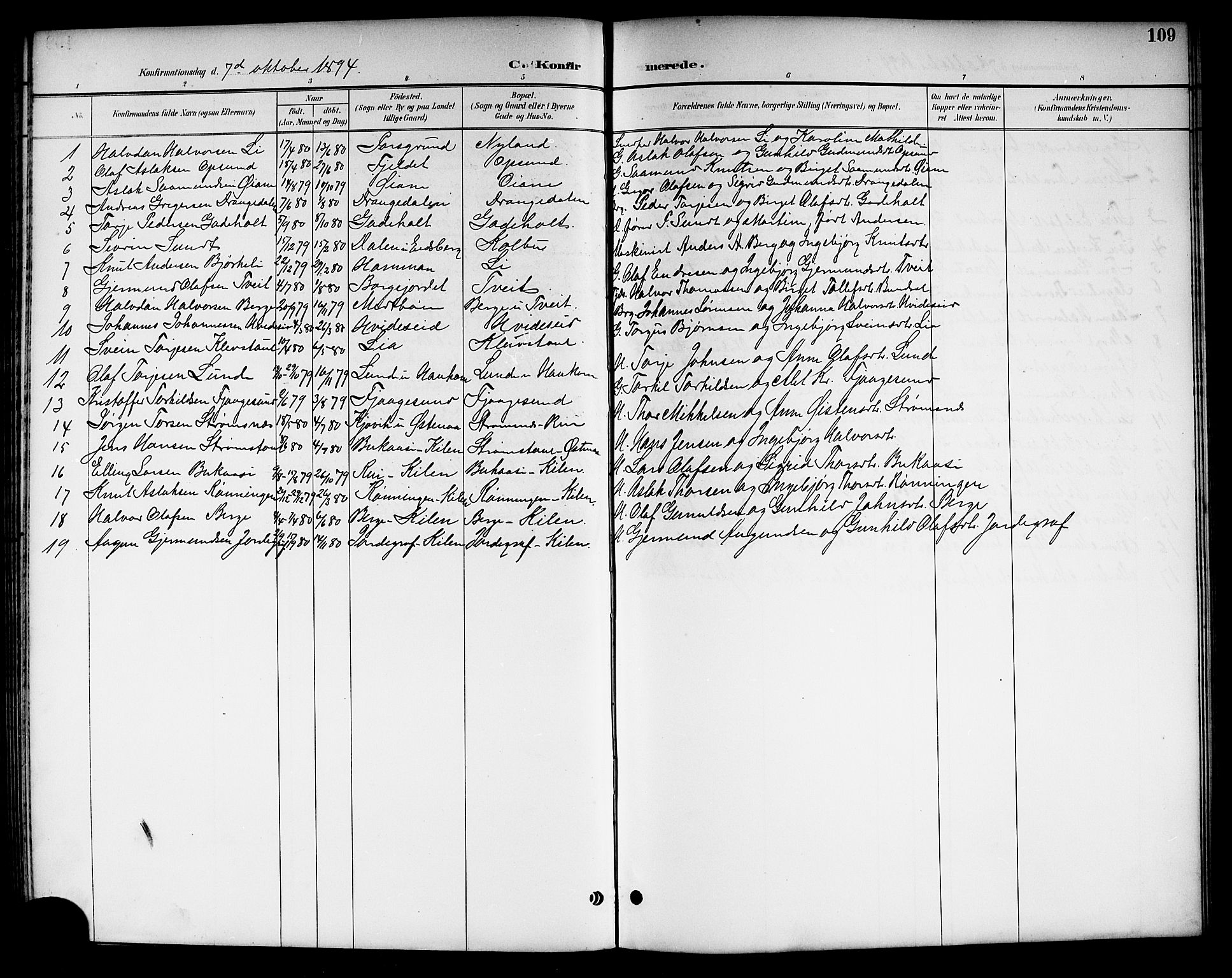 Kviteseid kirkebøker, SAKO/A-276/G/Ga/L0002: Parish register (copy) no. I 2, 1893-1918, p. 109