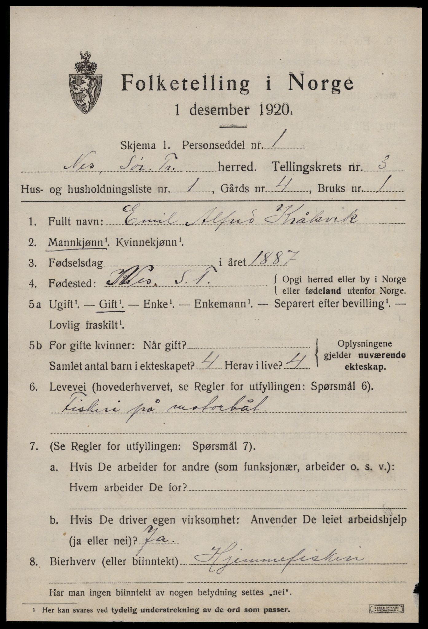 SAT, 1920 census for Nes (ST), 1920, p. 1493