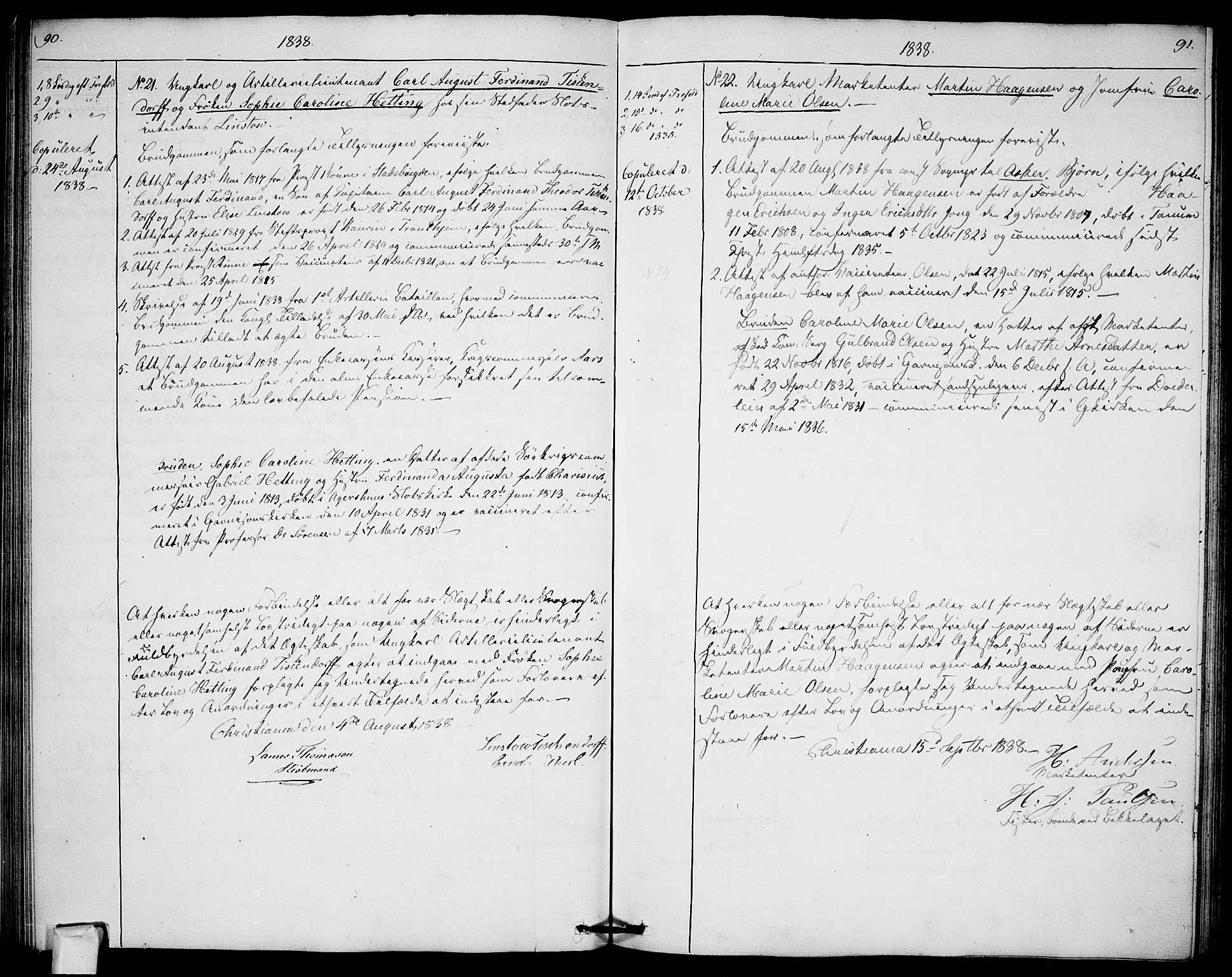 Garnisonsmenigheten Kirkebøker, AV/SAO-A-10846/H/Ha/L0003: Banns register no. I 3, 1835-1840, p. 90-91