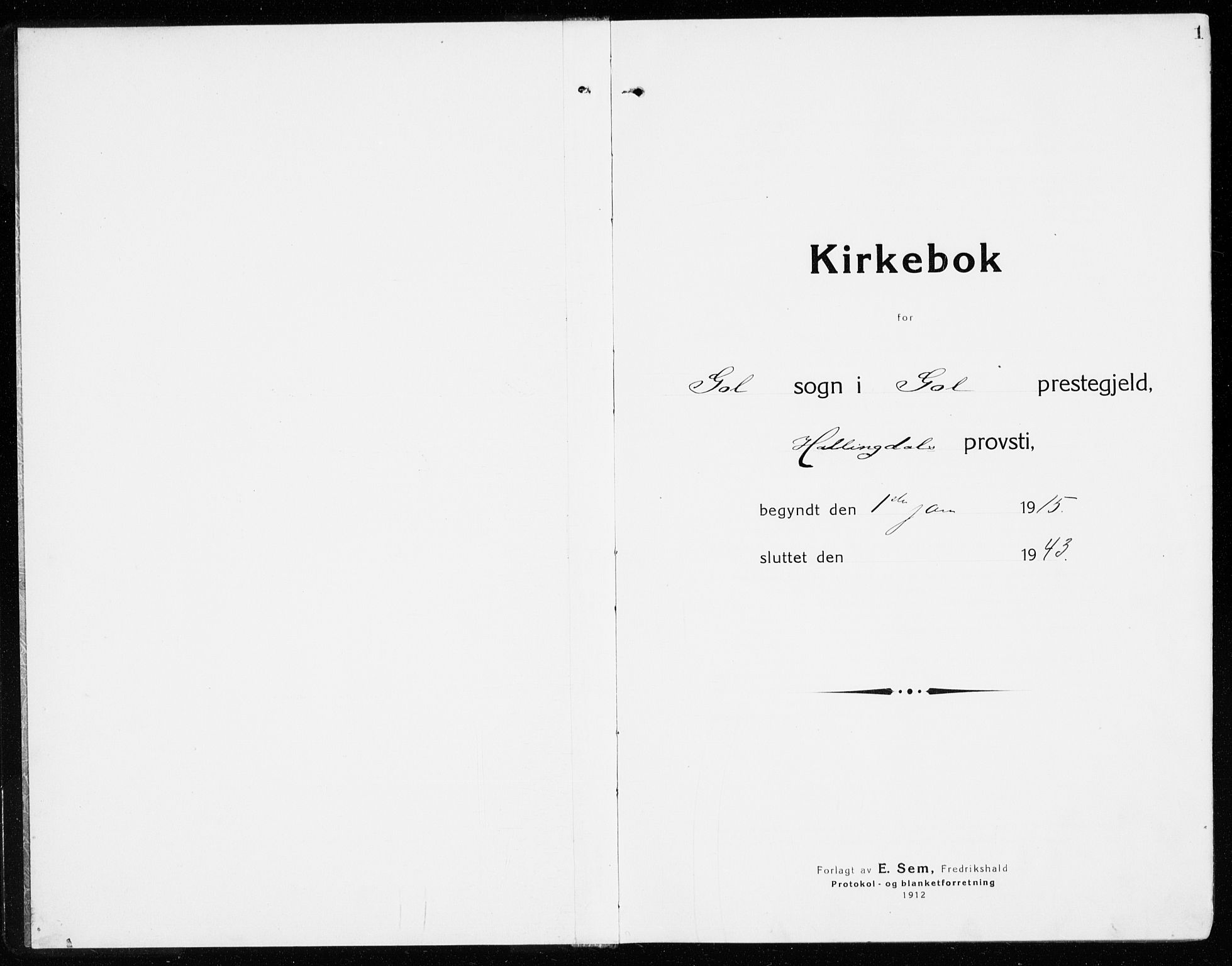 Gol kirkebøker, SAKO/A-226/G/Ga/L0004: Parish register (copy) no. I 4, 1915-1943, p. 1