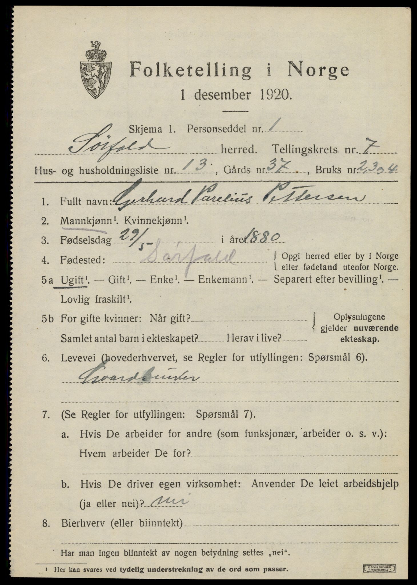 SAT, 1920 census for Sørfold, 1920, p. 4007