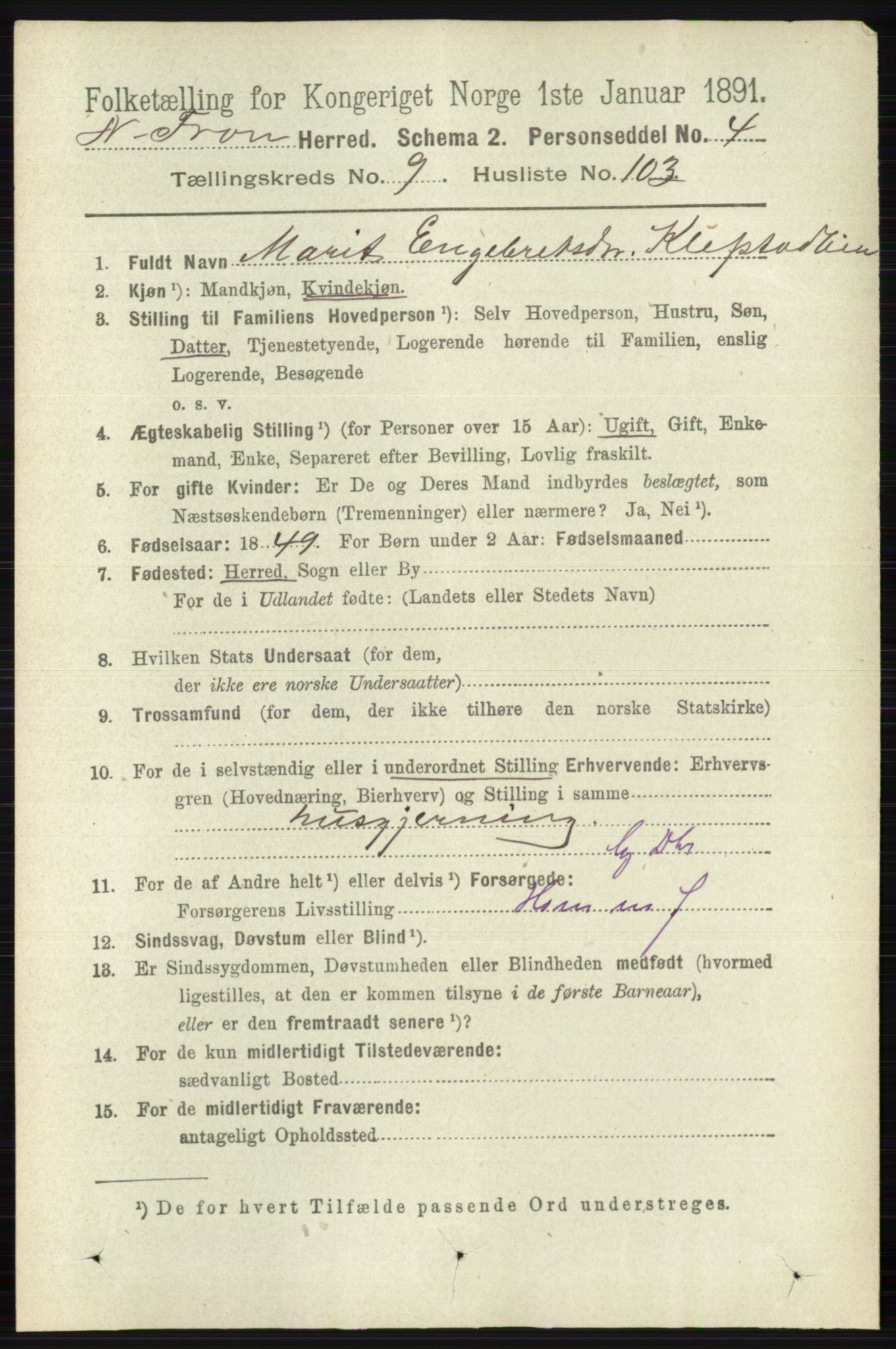 RA, 1891 census for 0518 Nord-Fron, 1891, p. 4269