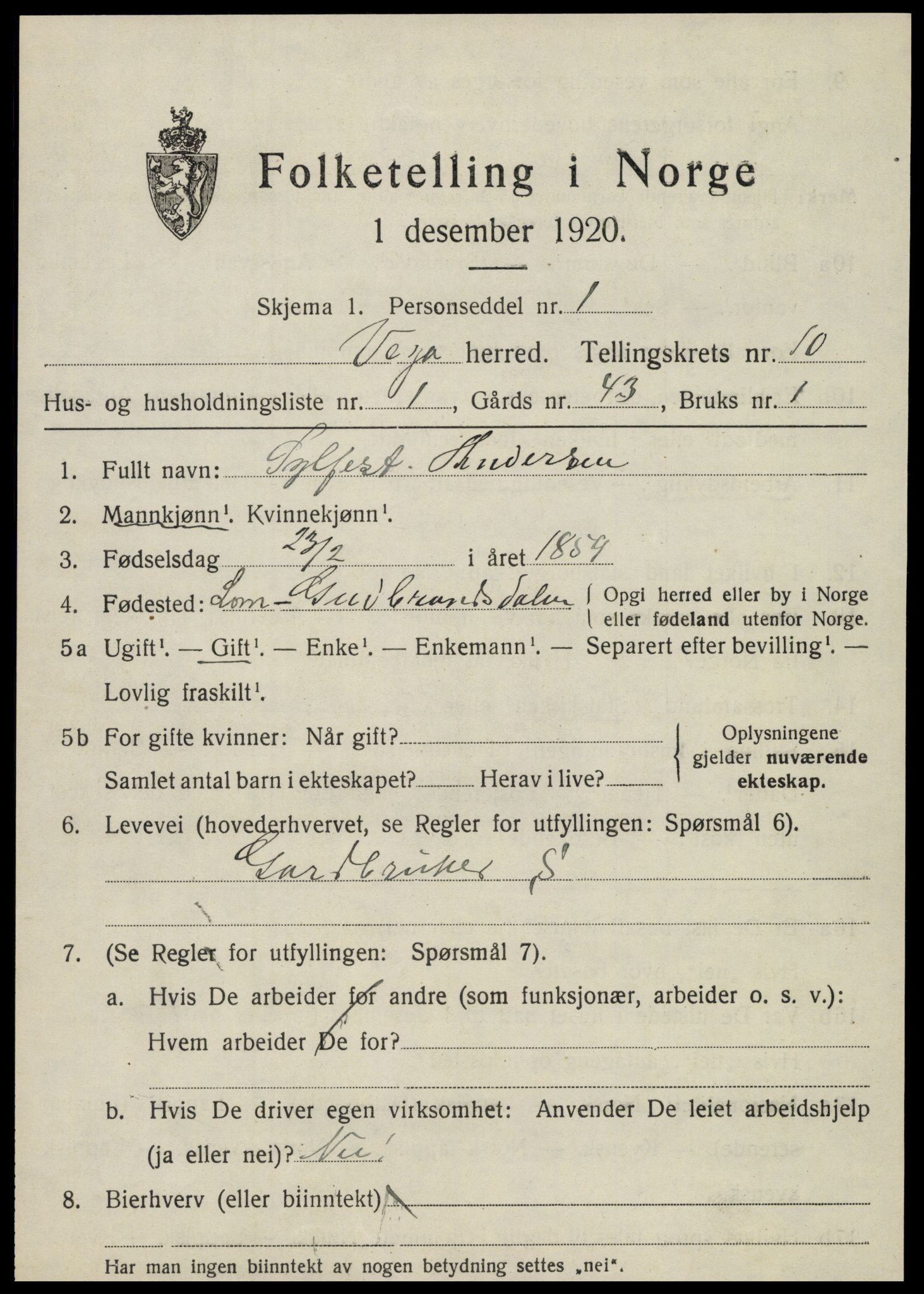 SAT, 1920 census for Vega, 1920, p. 5085