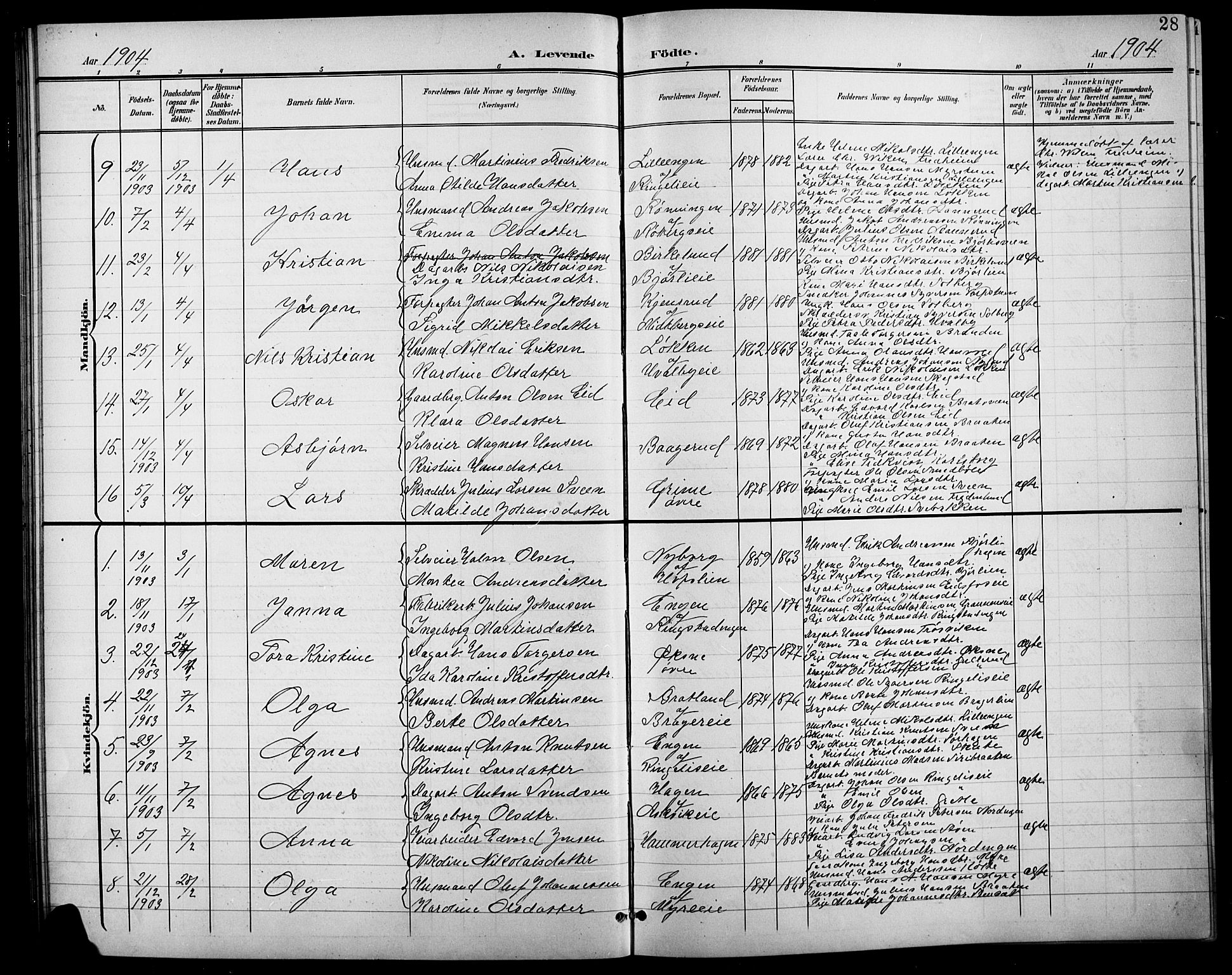 Søndre Land prestekontor, AV/SAH-PREST-122/L/L0004: Parish register (copy) no. 4, 1901-1915, p. 28