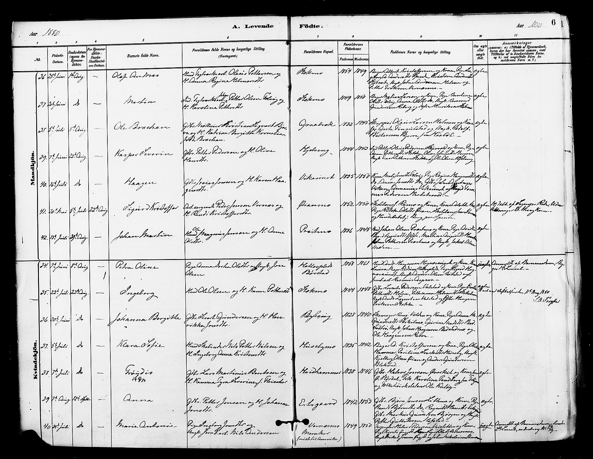 Ministerialprotokoller, klokkerbøker og fødselsregistre - Nord-Trøndelag, AV/SAT-A-1458/709/L0077: Parish register (official) no. 709A17, 1880-1895, p. 6