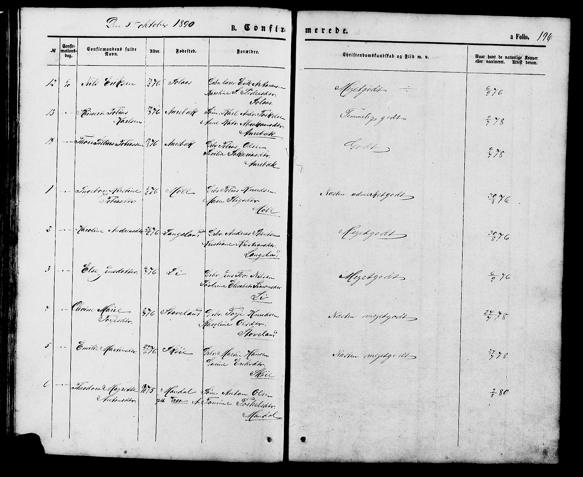 Holum sokneprestkontor, SAK/1111-0022/F/Fb/Fba/L0004: Parish register (copy) no. B 4, 1867-1890, p. 196