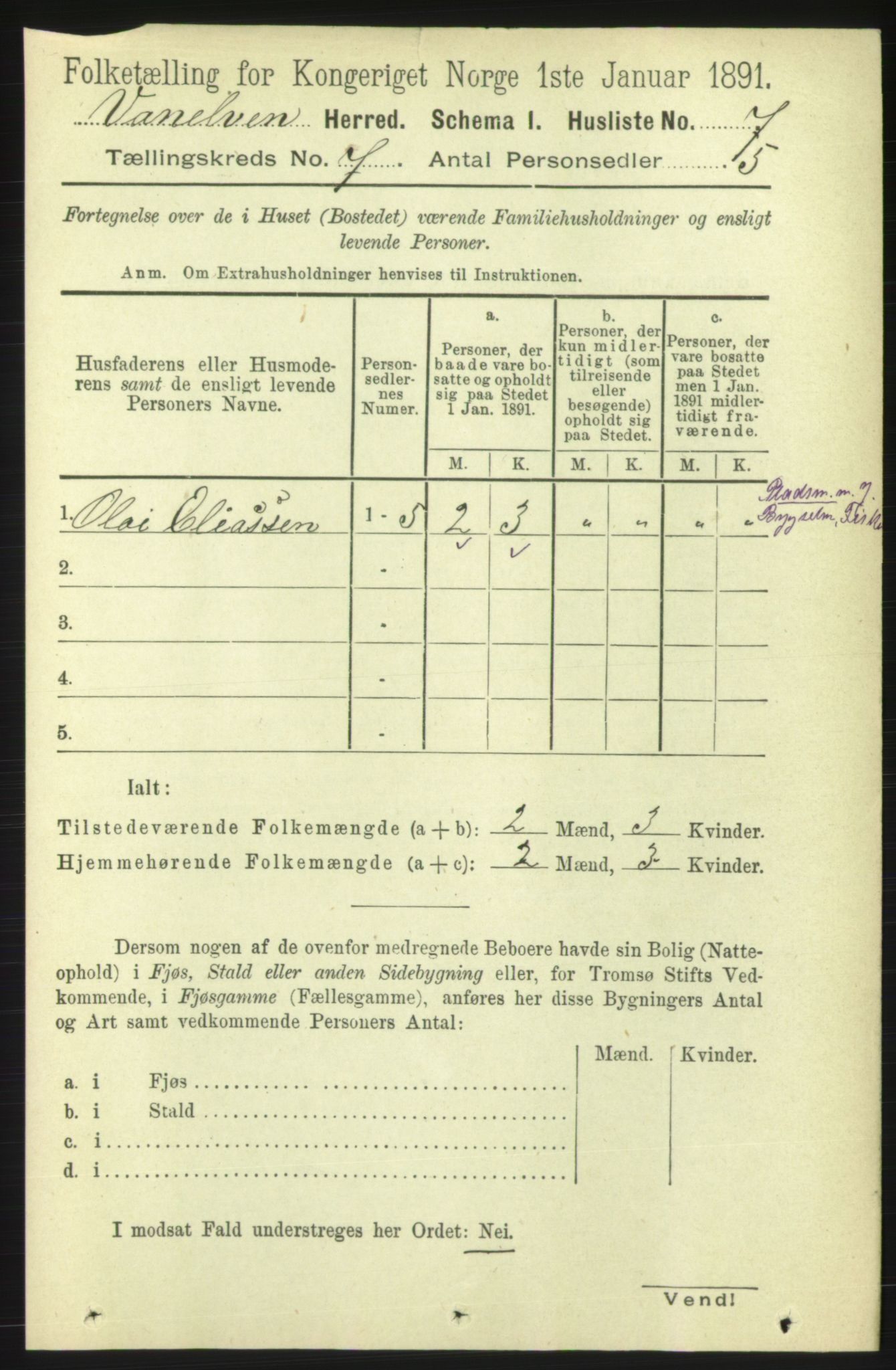 RA, 1891 census for 1511 Vanylven, 1891, p. 3101