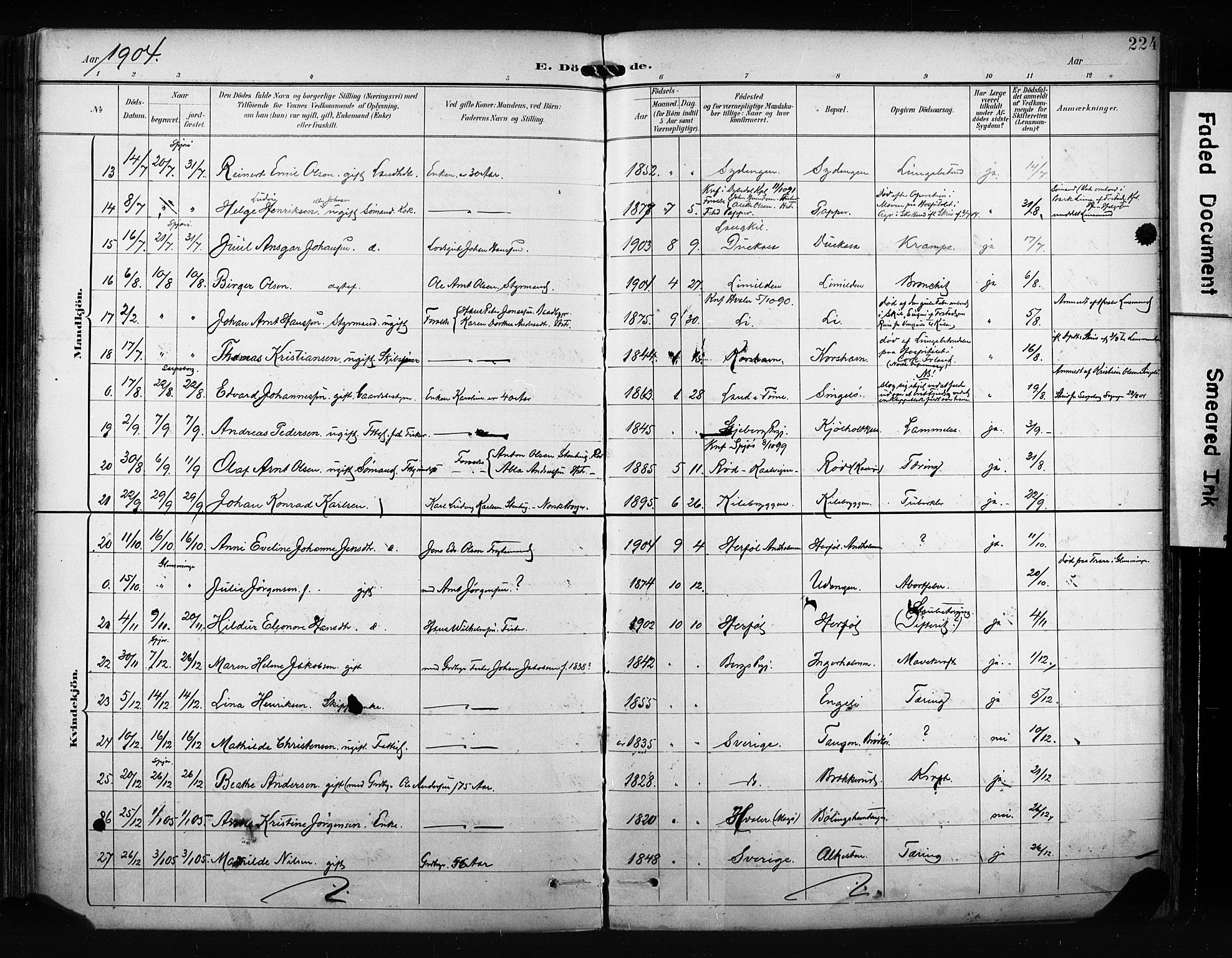 Hvaler prestekontor Kirkebøker, SAO/A-2001/F/Fa/L0009: Parish register (official) no. I 9, 1895-1906, p. 224