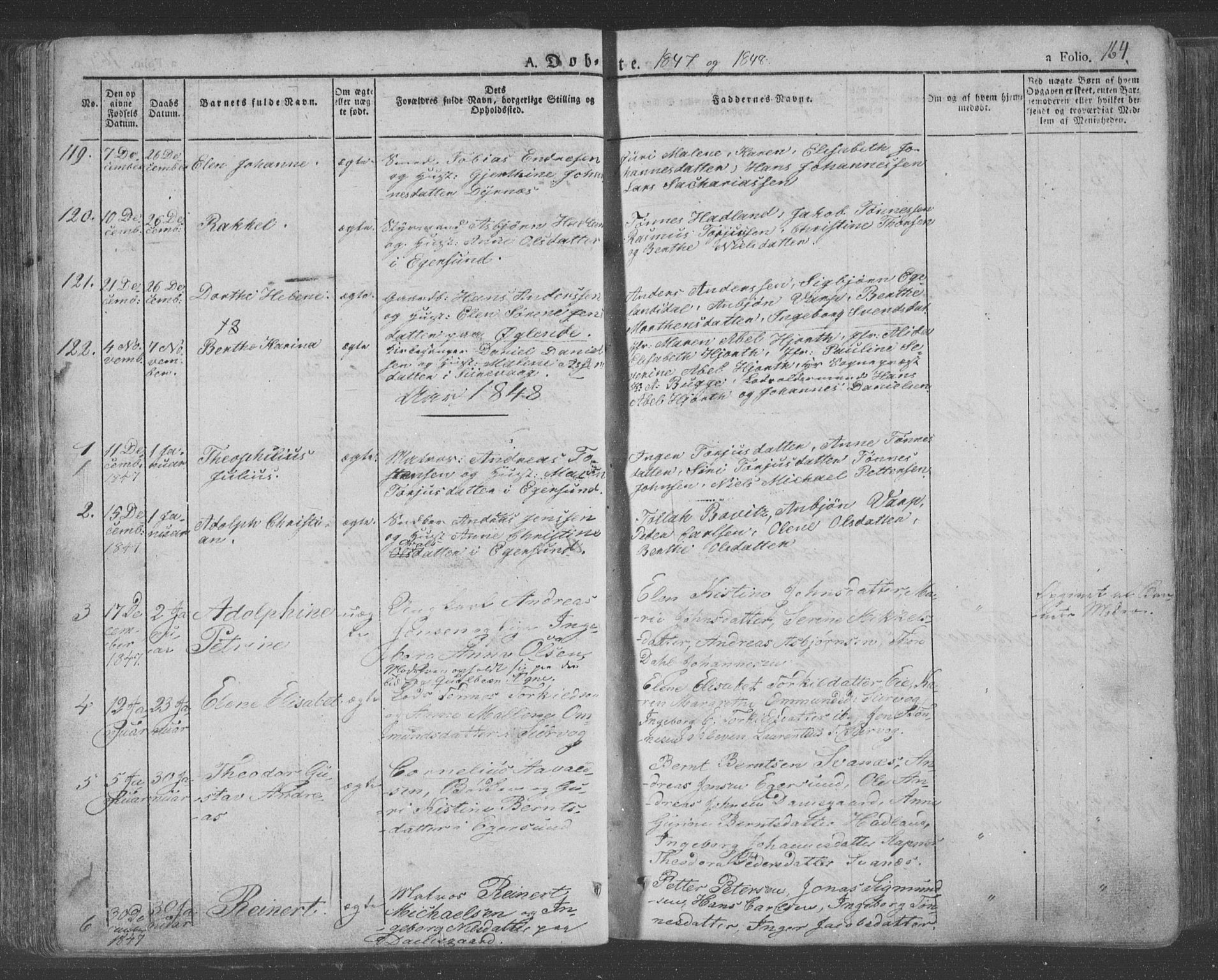 Eigersund sokneprestkontor, AV/SAST-A-101807/S08/L0009: Parish register (official) no. A 9, 1827-1850, p. 164