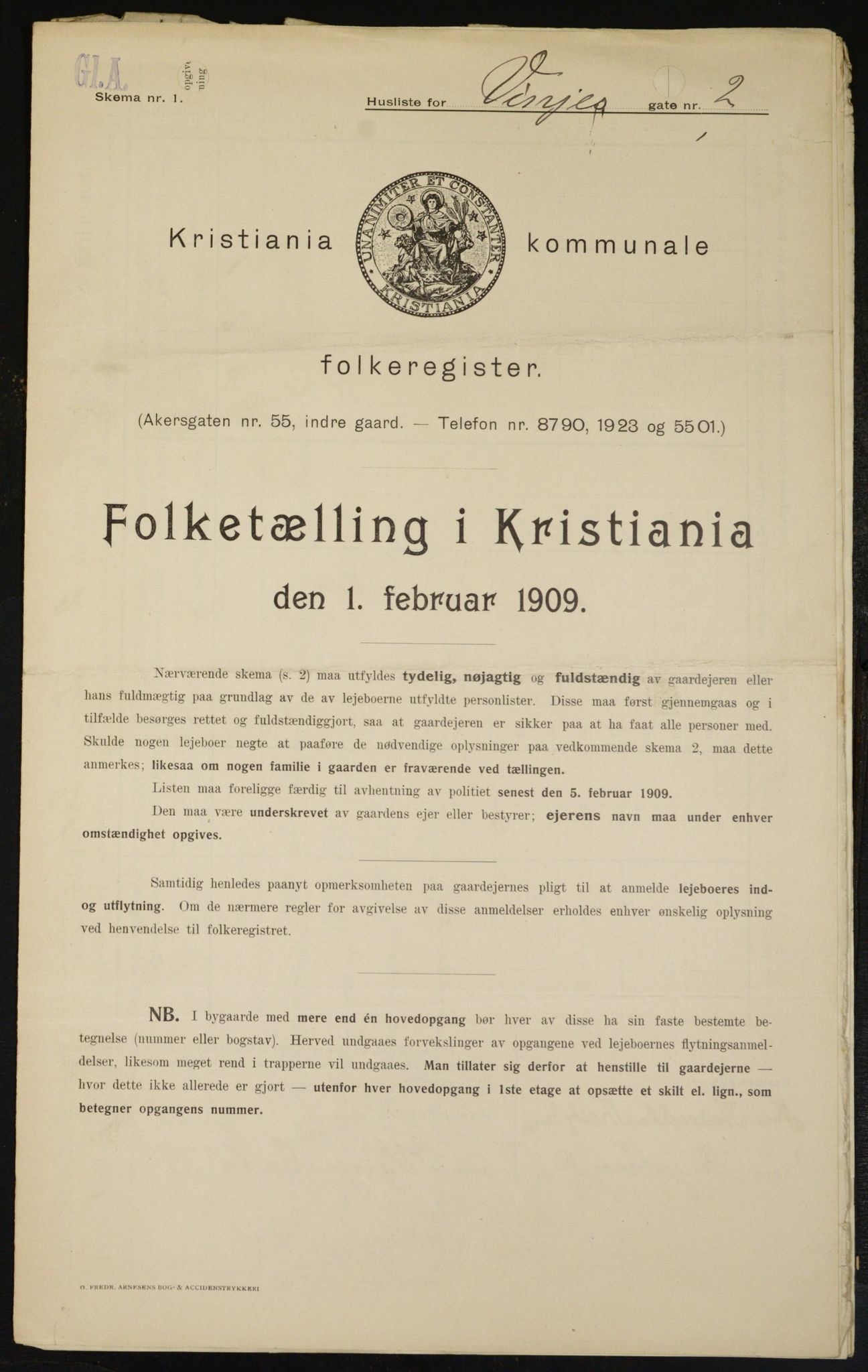 OBA, Municipal Census 1909 for Kristiania, 1909, p. 3108