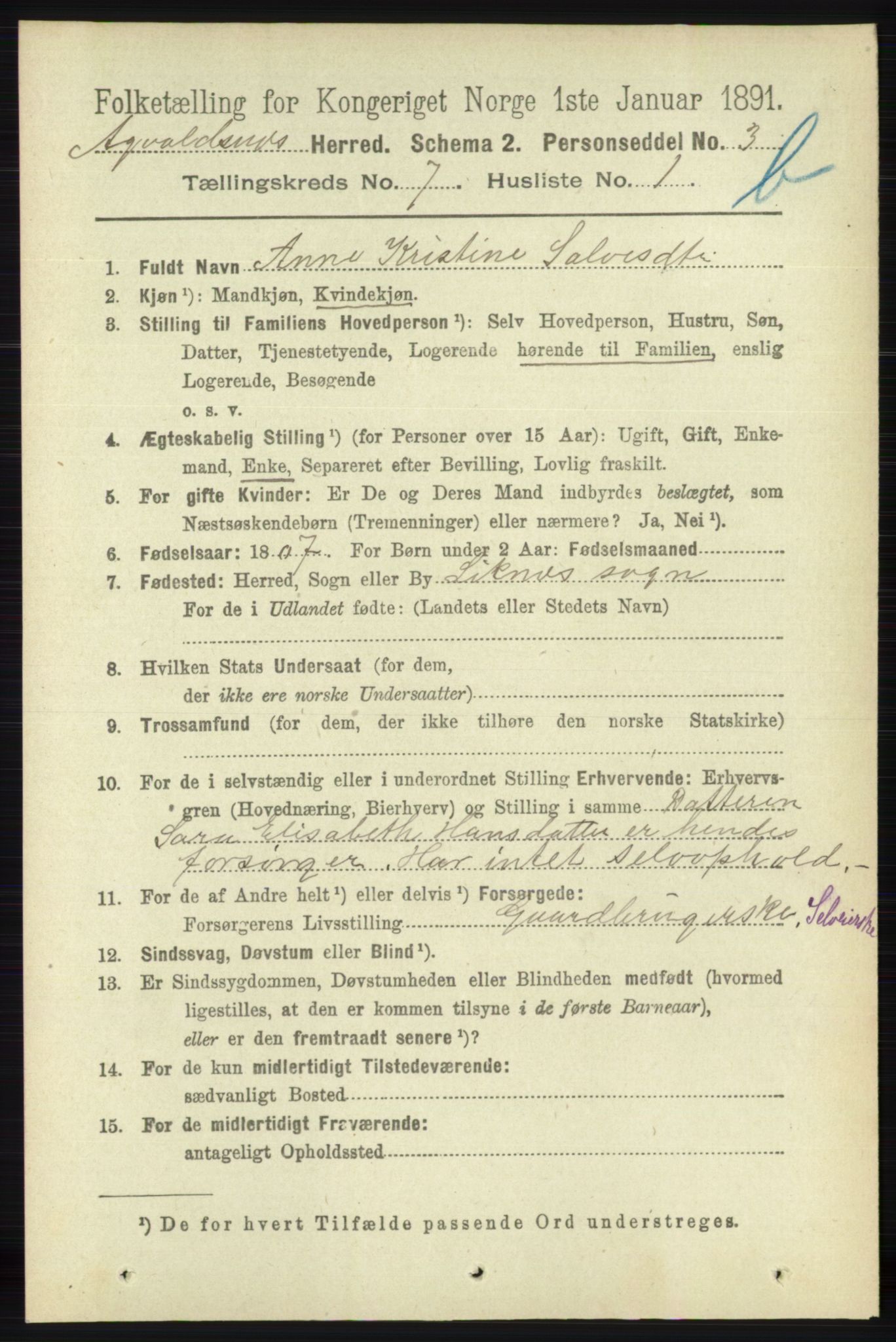 RA, 1891 census for 1147 Avaldsnes, 1891, p. 3664