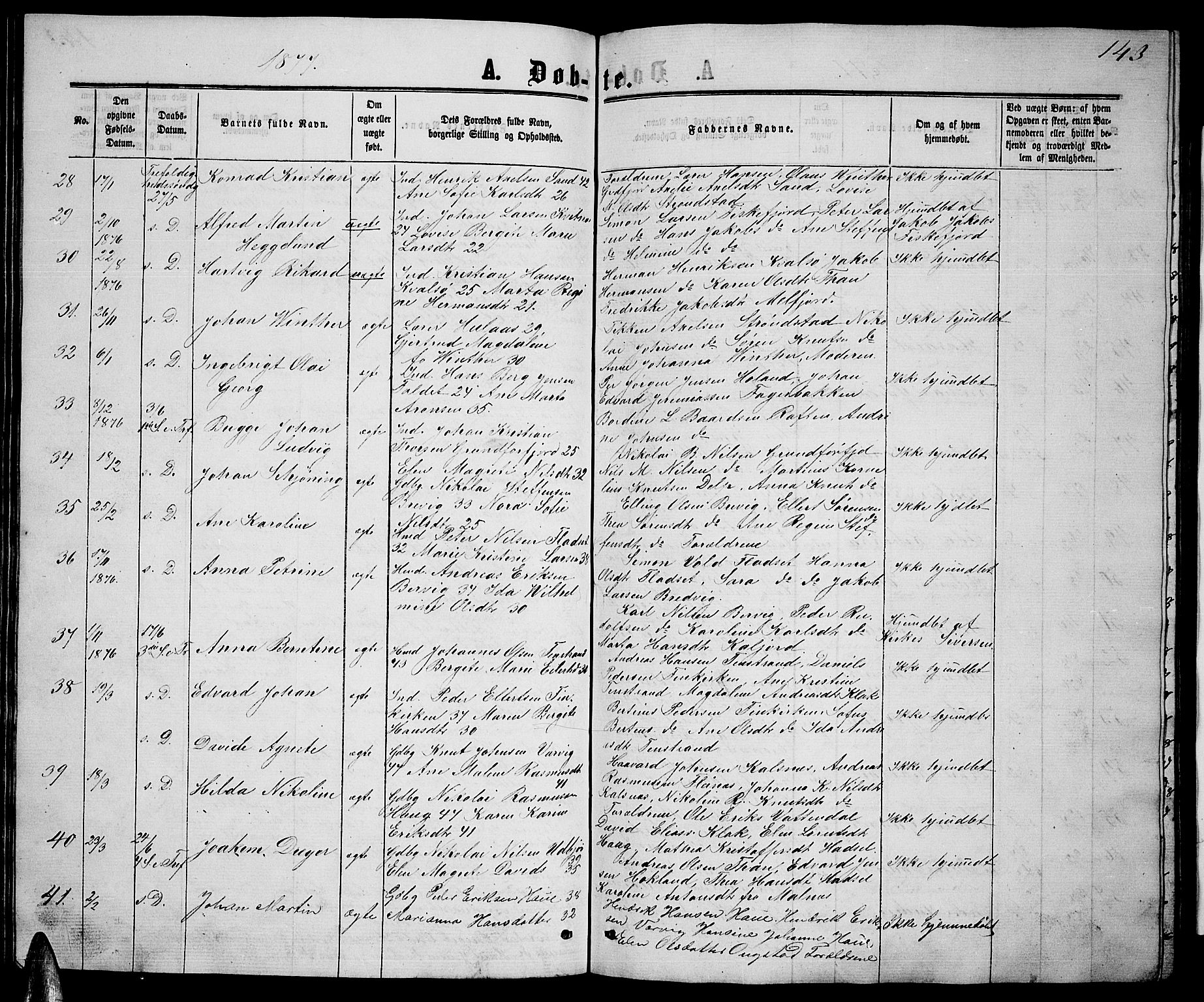 Ministerialprotokoller, klokkerbøker og fødselsregistre - Nordland, AV/SAT-A-1459/888/L1266: Parish register (copy) no. 888C04, 1864-1877, p. 143