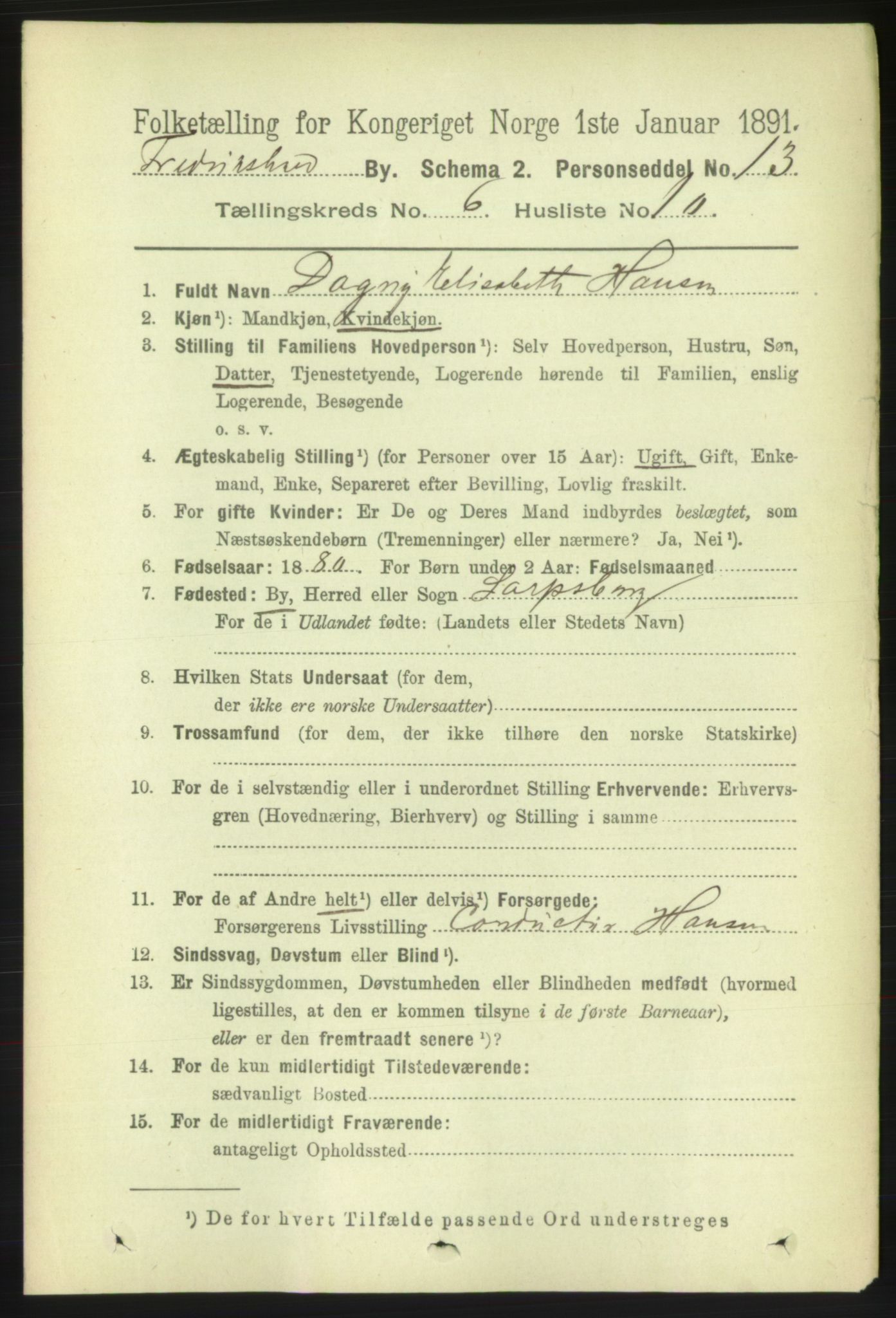 RA, 1891 census for 0101 Fredrikshald, 1891, p. 4648