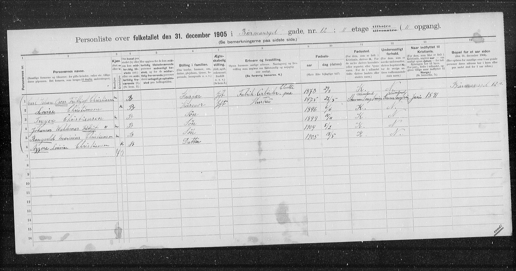 OBA, Municipal Census 1905 for Kristiania, 1905, p. 2379