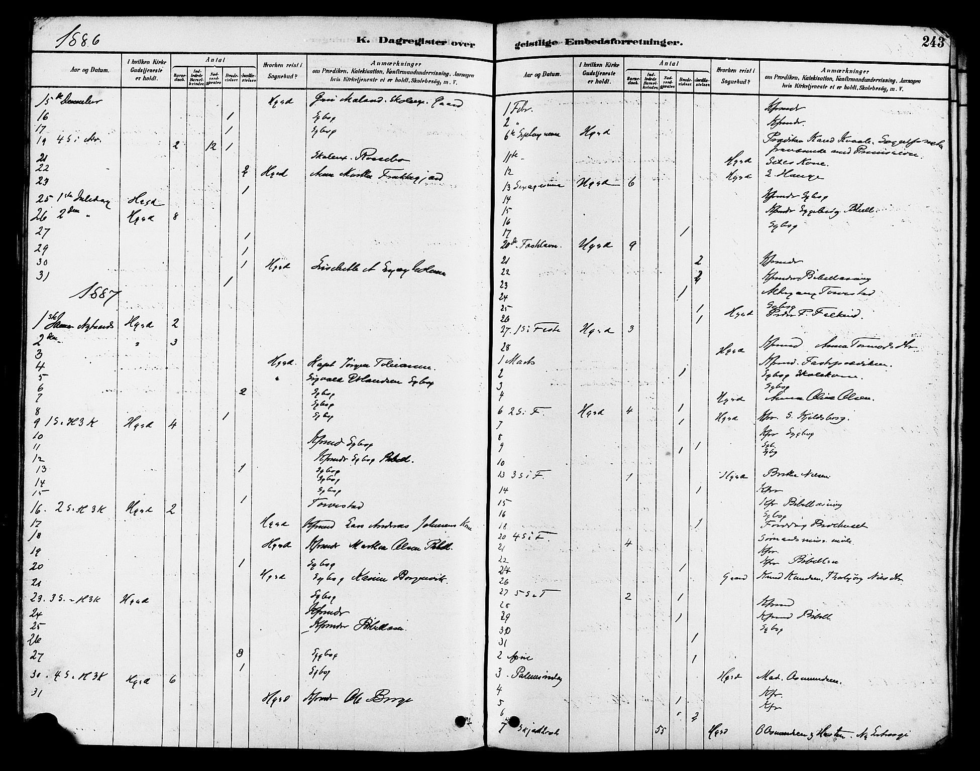 Haugesund sokneprestkontor, AV/SAST-A -101863/H/Ha/Haa/L0003: Parish register (official) no. A 3, 1885-1890, p. 243