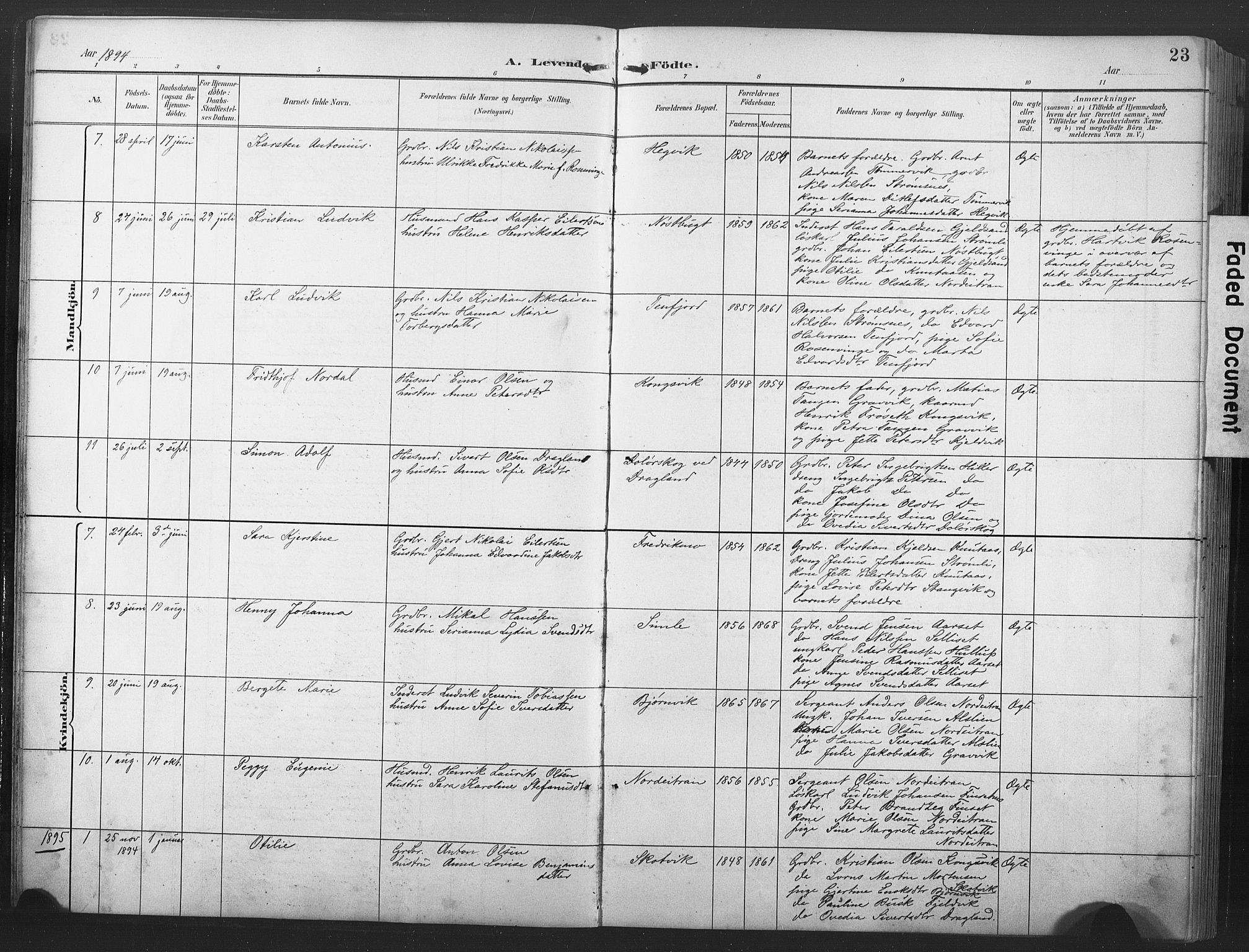 Ministerialprotokoller, klokkerbøker og fødselsregistre - Nord-Trøndelag, AV/SAT-A-1458/789/L0706: Parish register (copy) no. 789C01, 1888-1931, p. 23