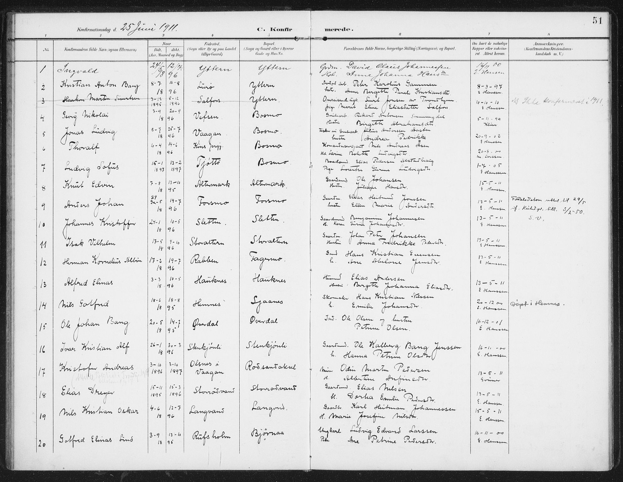 Ministerialprotokoller, klokkerbøker og fødselsregistre - Nordland, SAT/A-1459/827/L0403: Parish register (official) no. 827A15, 1903-1912, p. 51