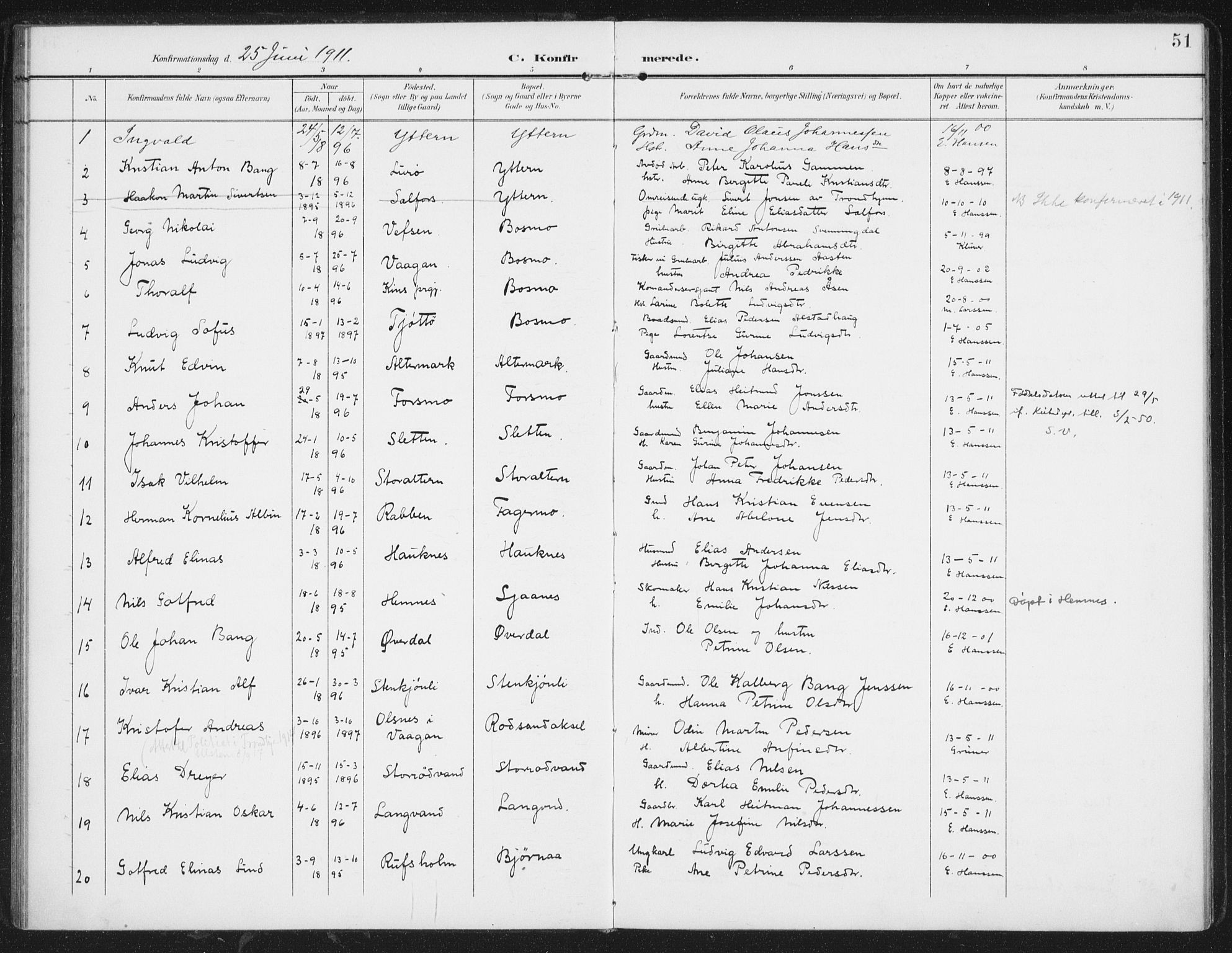 Ministerialprotokoller, klokkerbøker og fødselsregistre - Nordland, AV/SAT-A-1459/827/L0403: Parish register (official) no. 827A15, 1903-1912, p. 51