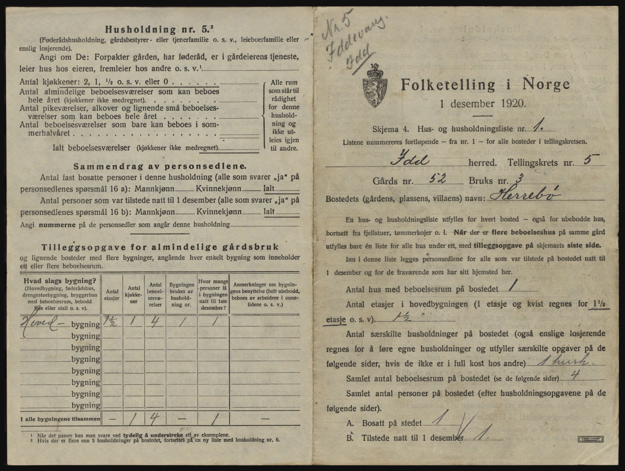 SAO, 1920 census for Idd, 1920, p. 696