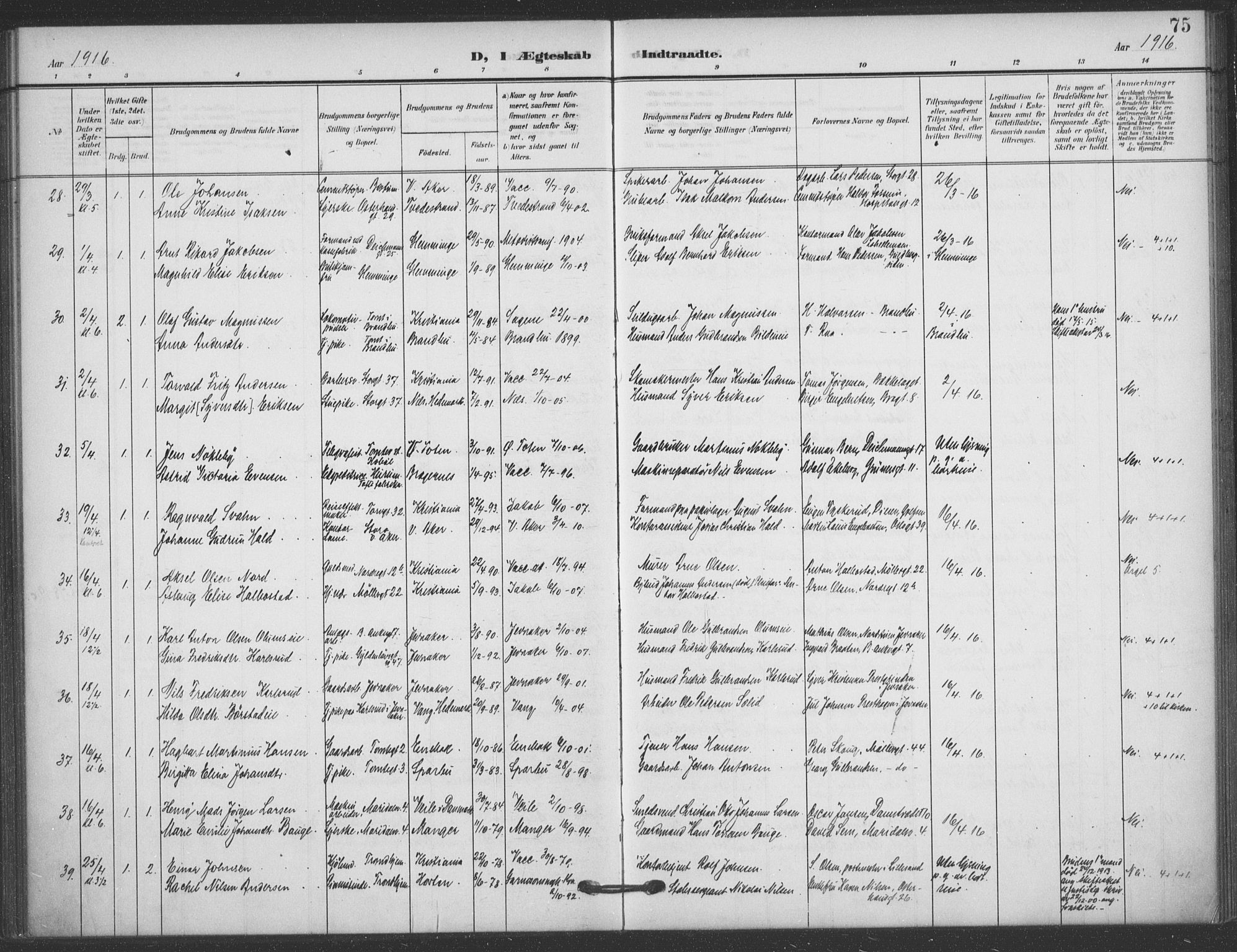 Jakob prestekontor Kirkebøker, AV/SAO-A-10850/F/Fa/L0010: Parish register (official) no. 10, 1908-1922, p. 75