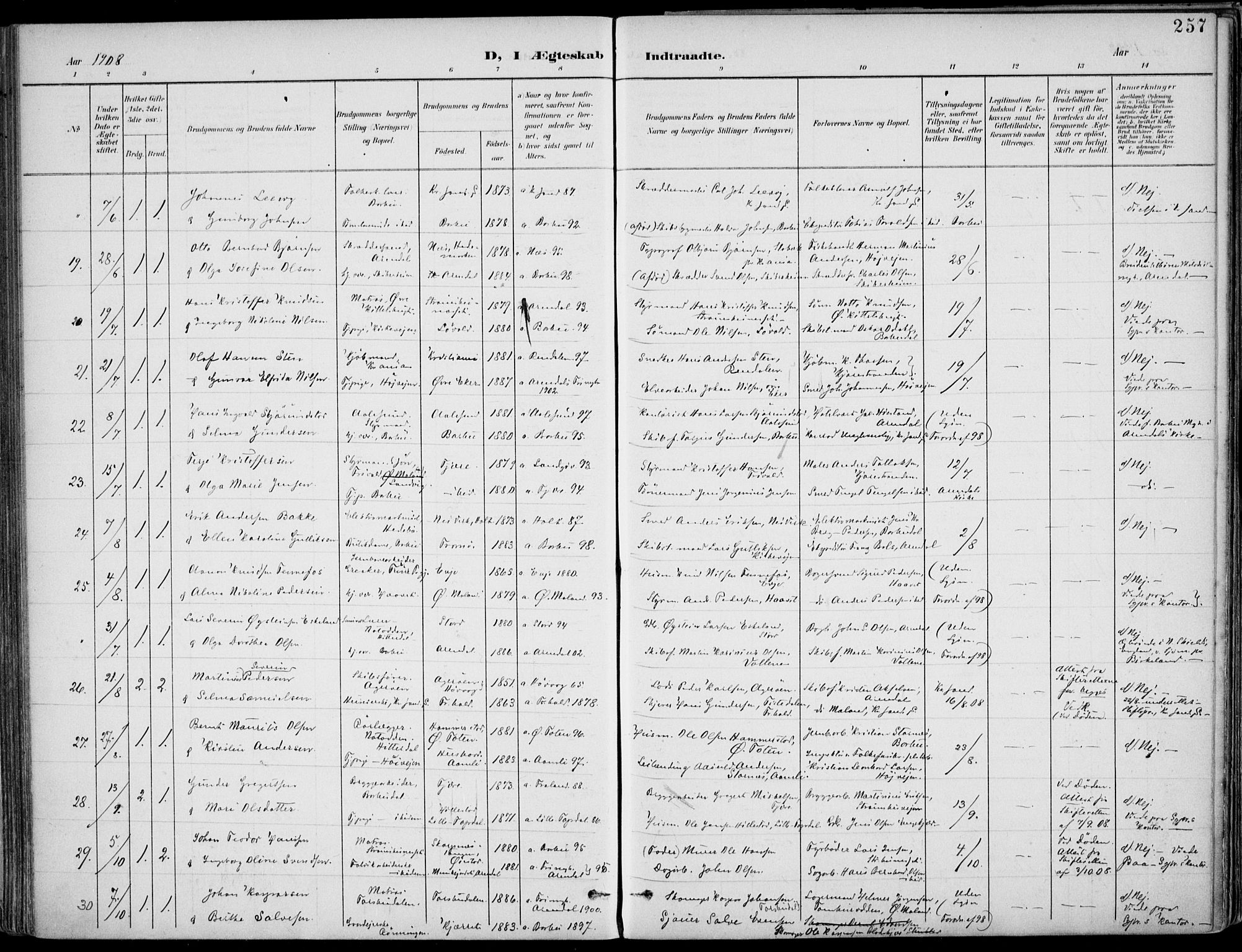 Barbu sokneprestkontor, AV/SAK-1111-0003/F/Fa/L0005: Parish register (official) no. A 5, 1899-1909, p. 257