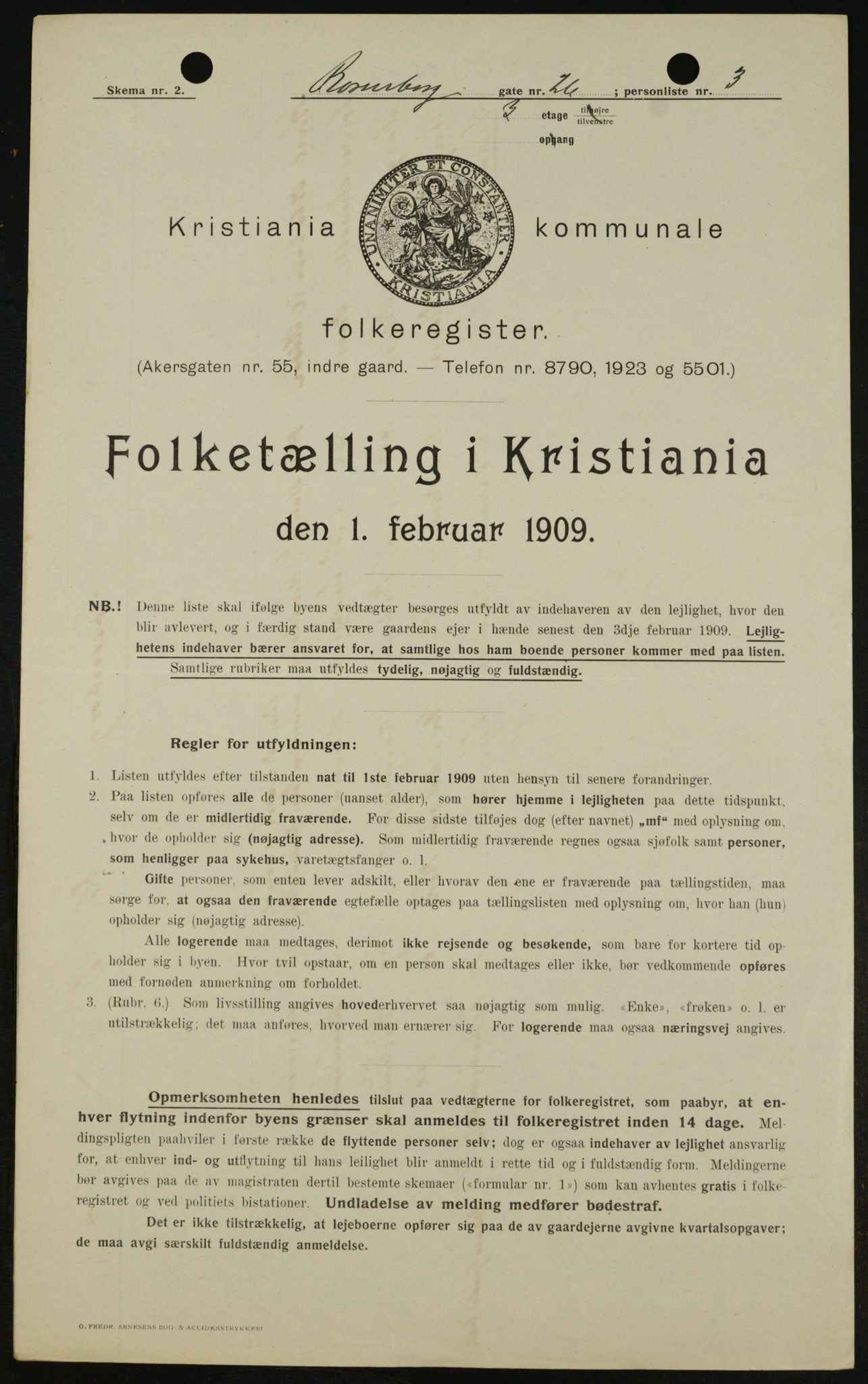 OBA, Municipal Census 1909 for Kristiania, 1909, p. 75849