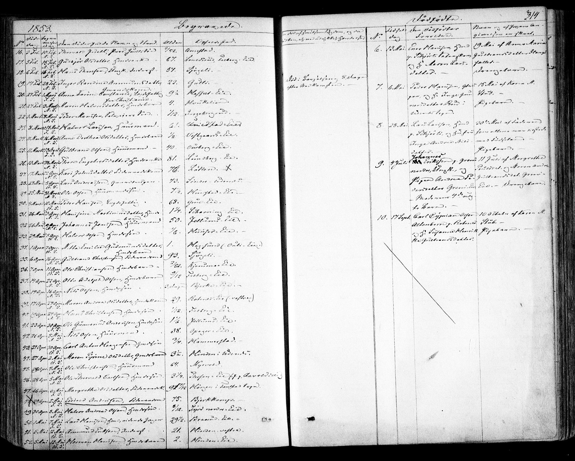 Nes prestekontor Kirkebøker, AV/SAO-A-10410/F/Fa/L0007: Parish register (official) no. I 7, 1846-1858, p. 314