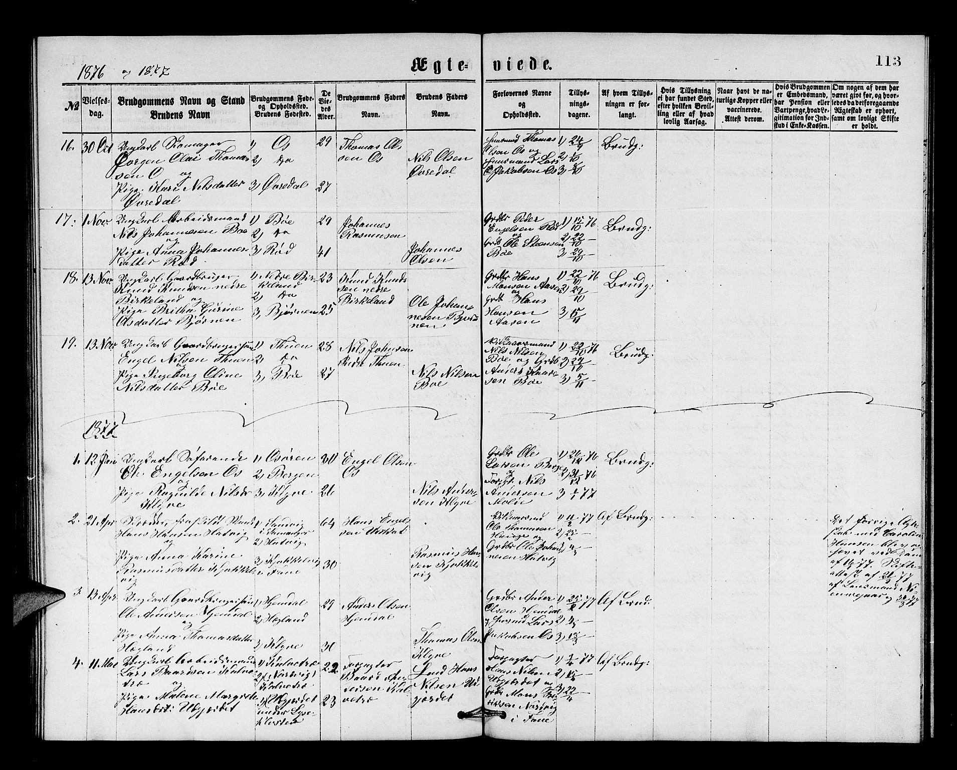 Os sokneprestembete, SAB/A-99929: Parish register (copy) no. A 1, 1869-1879, p. 113