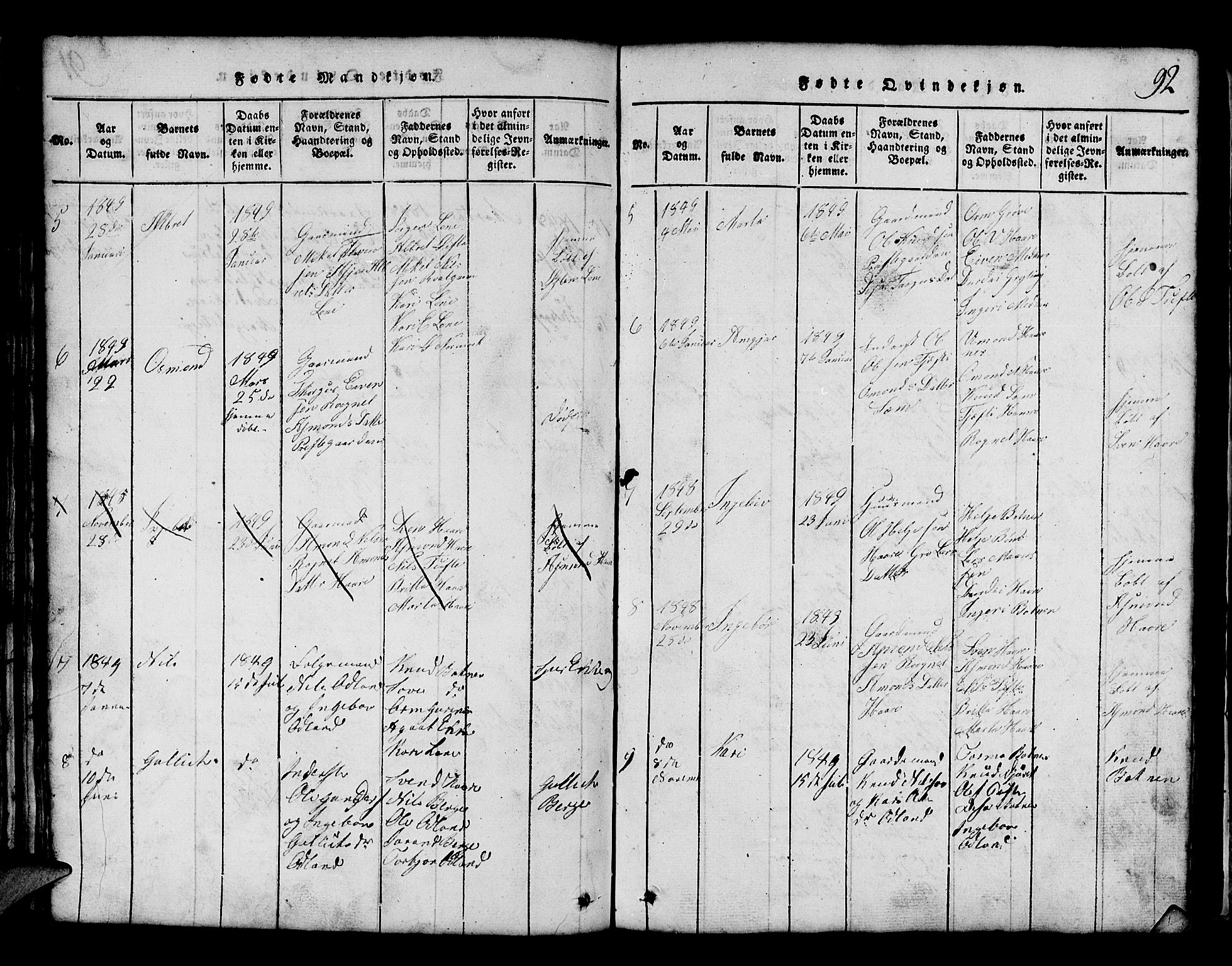 Røldal sokneprestembete, SAB/A-100247: Parish register (copy) no. A 1, 1817-1860, p. 92