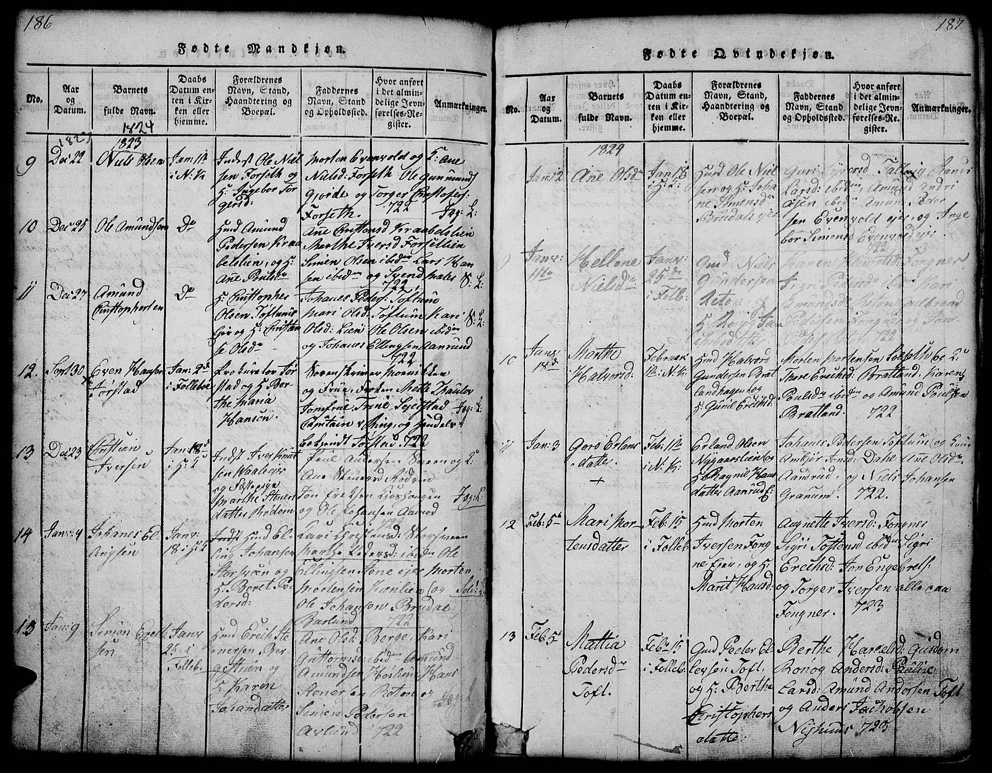 Gausdal prestekontor, SAH/PREST-090/H/Ha/Hab/L0001: Parish register (copy) no. 1, 1817-1848, p. 186-187