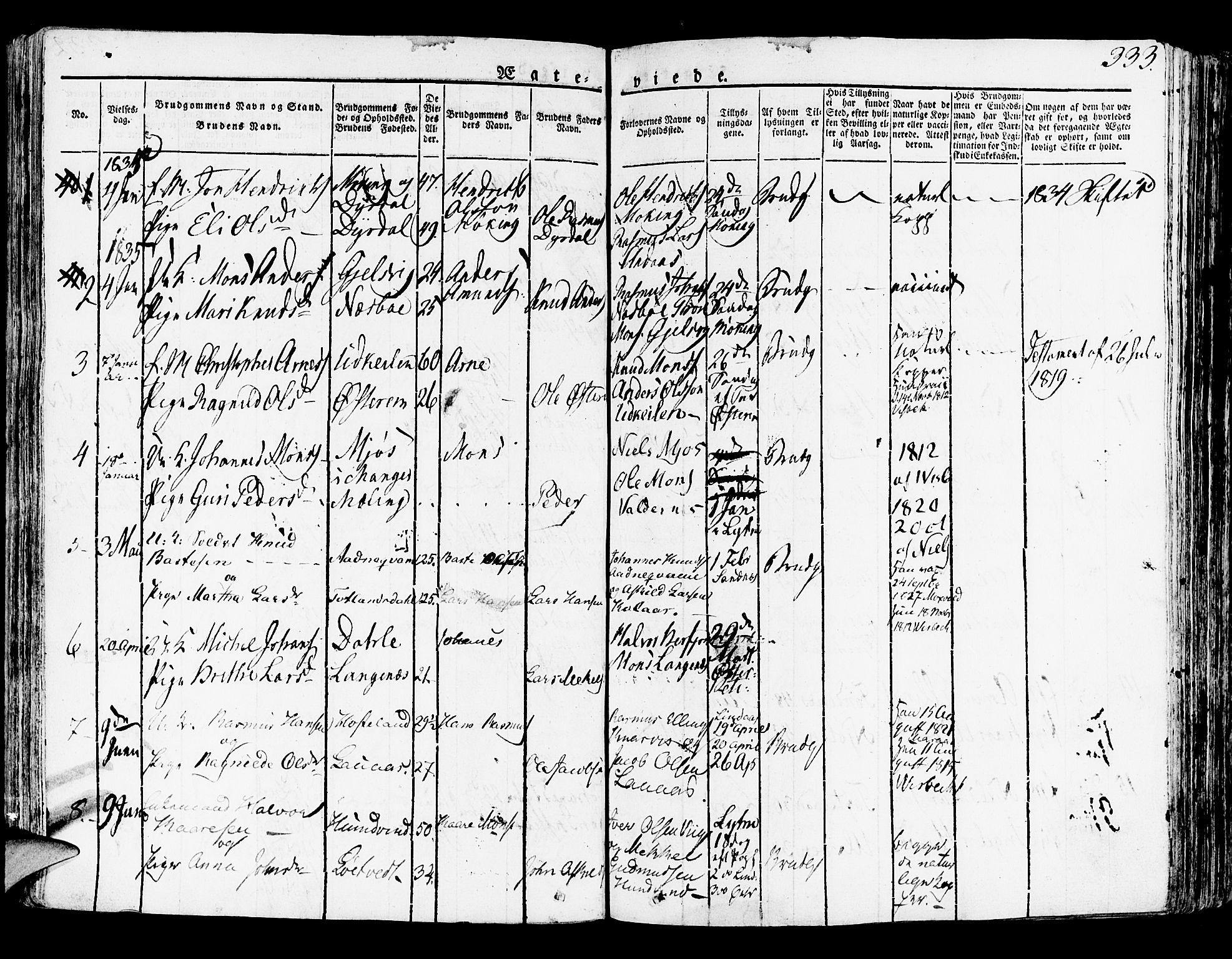 Lindås Sokneprestembete, SAB/A-76701/H/Haa: Parish register (official) no. A 8, 1823-1836, p. 333