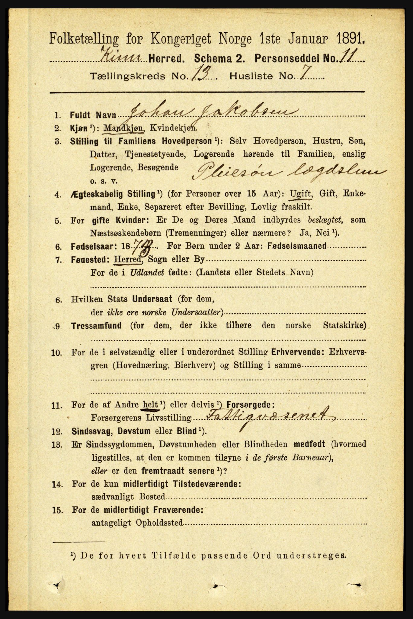 RA, 1891 census for 1437 Kinn, 1891, p. 5103