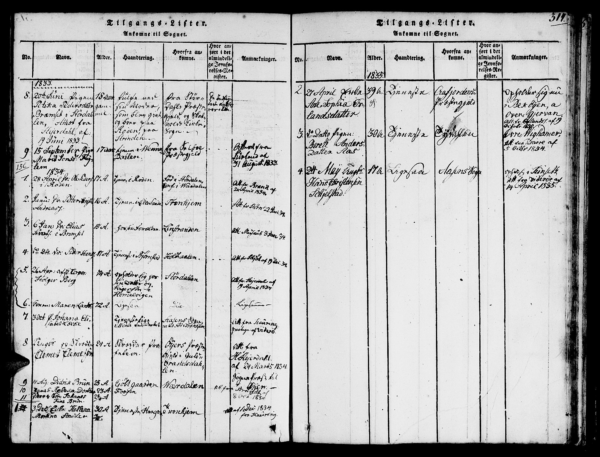 Ministerialprotokoller, klokkerbøker og fødselsregistre - Sør-Trøndelag, SAT/A-1456/616/L0420: Parish register (copy) no. 616C03, 1817-1835, p. 314